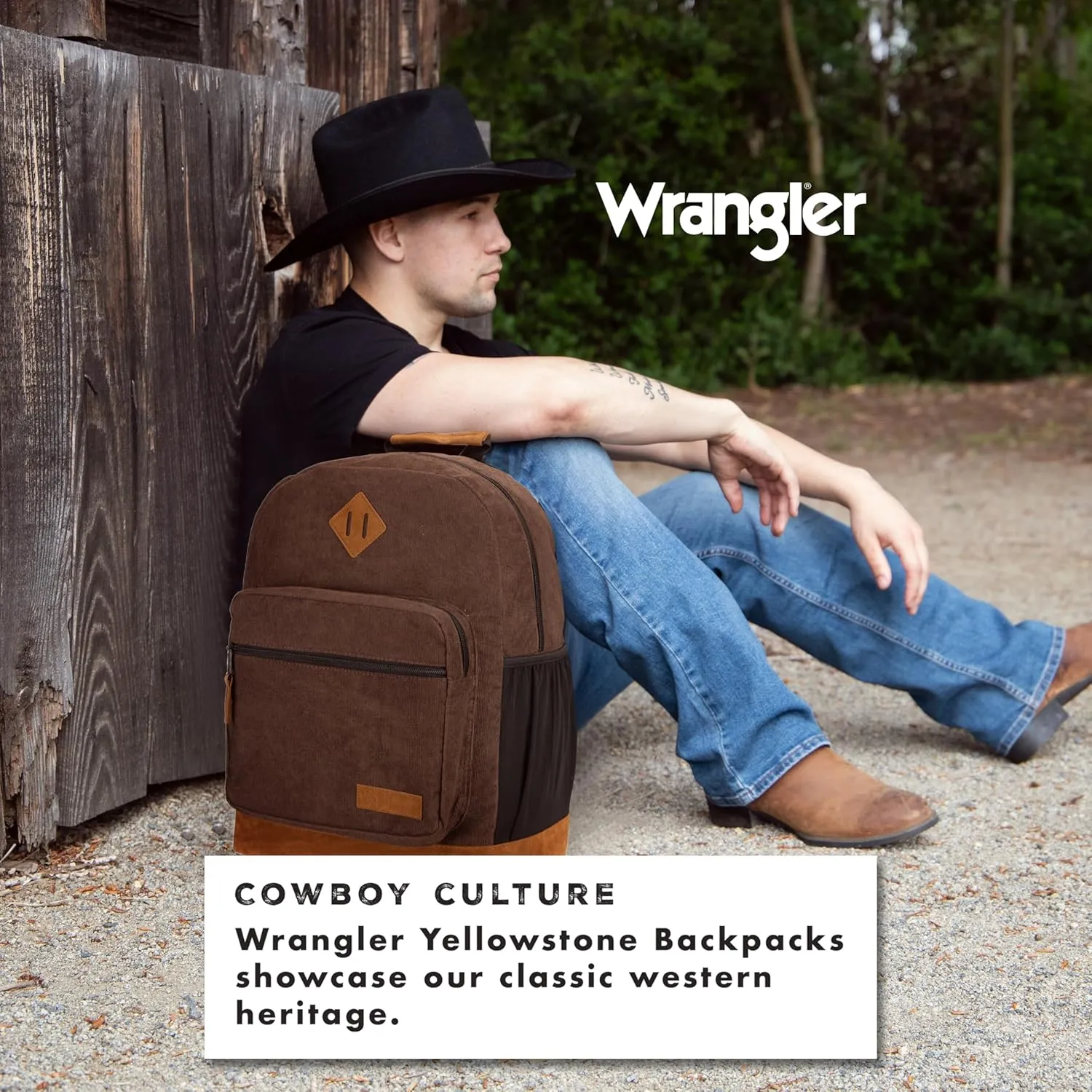 Wrangler Yellowstone Western-Style Backpack Corduroy Casual Daypack for Travel, Everyday Use with Padded Laptop Notebook Sleeve (Dark Brown Corduroy)