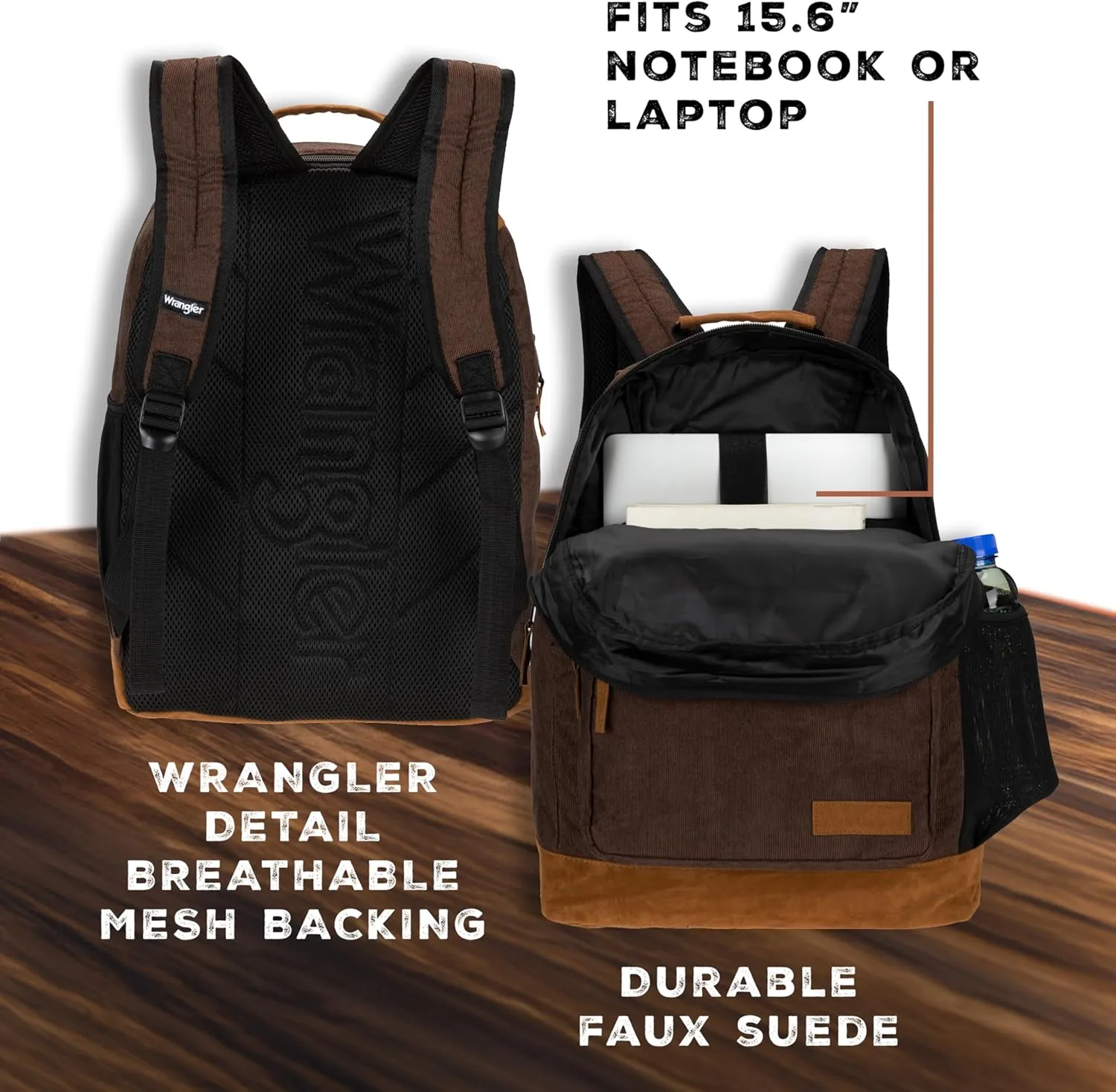 Wrangler Yellowstone Western-Style Backpack Corduroy Casual Daypack for Travel, Everyday Use with Padded Laptop Notebook Sleeve (Dark Brown Corduroy)