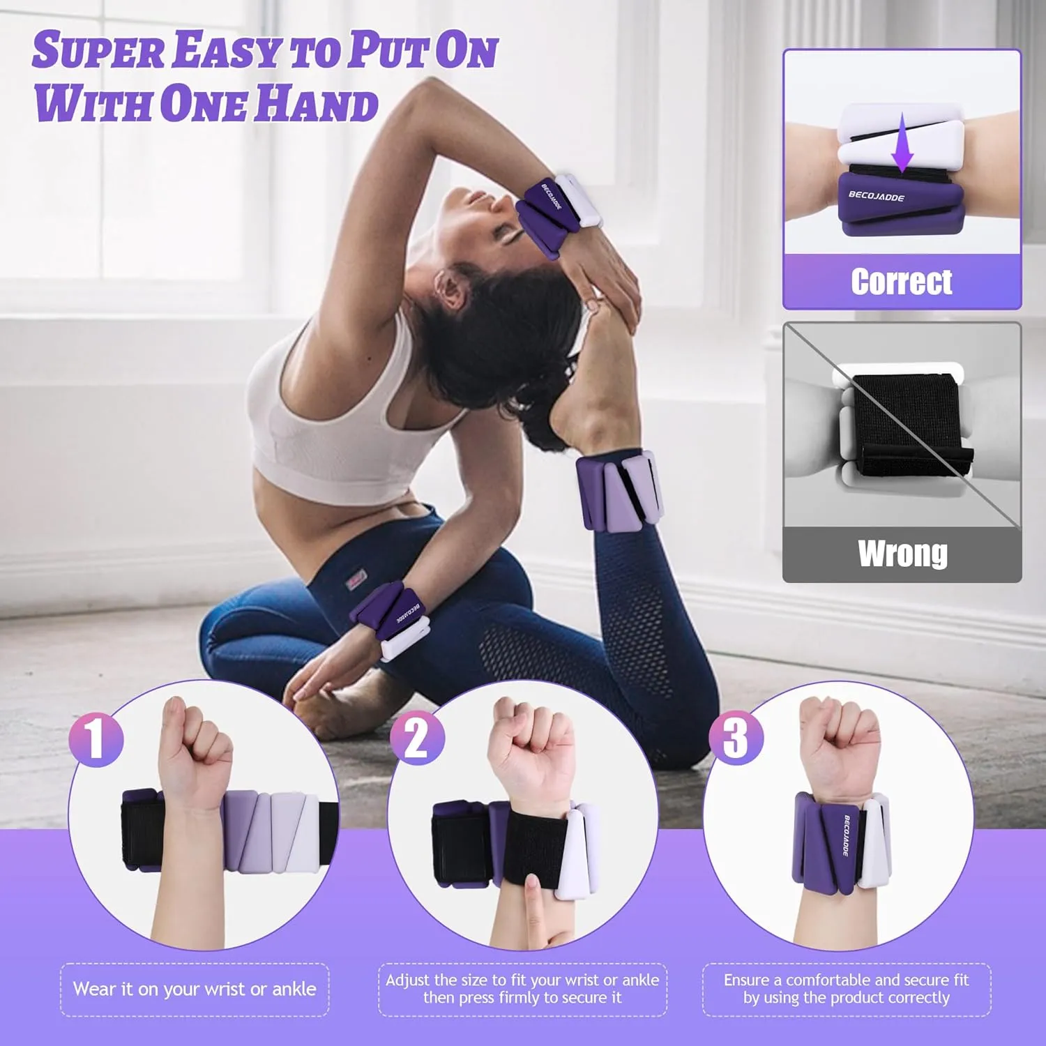 Wrist Weights for Women At Home Ankle Weights Set of 2 (1 lb/2 lbs Each) Adjustable Weighted Wristbands Arm Leg Weights for Women Men Suitable for Walking Swimming Running Pilates Yoga Gym