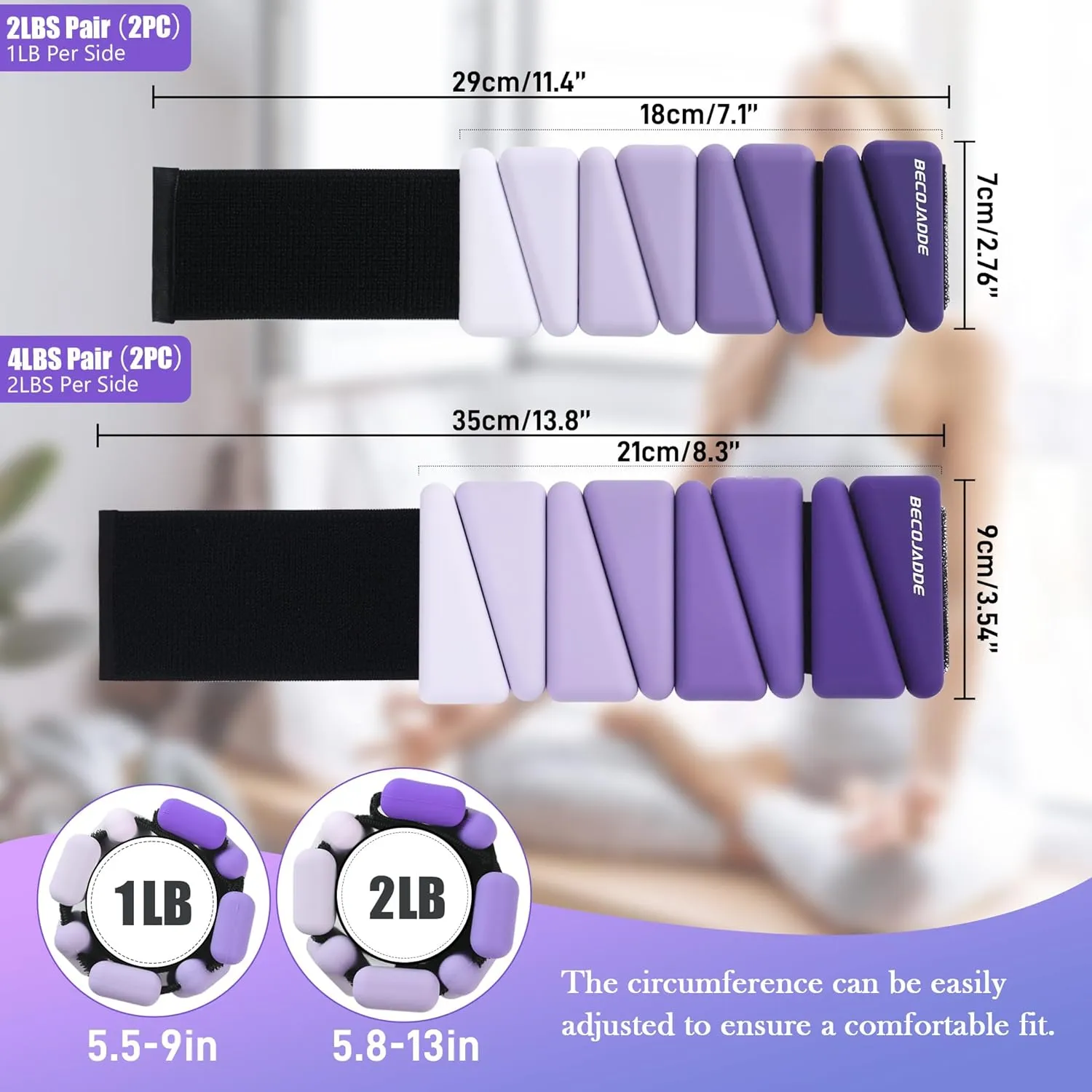 Wrist Weights for Women At Home Ankle Weights Set of 2 (1 lb/2 lbs Each) Adjustable Weighted Wristbands Arm Leg Weights for Women Men Suitable for Walking Swimming Running Pilates Yoga Gym