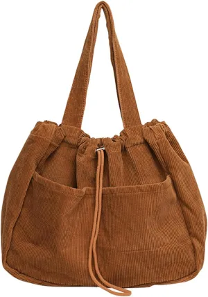 WYCY Corduroy Tote Bag for Women, Large Capacity Corduroy Bag Work Drawstring Bags with Inner Pocket Office Tote Handbag