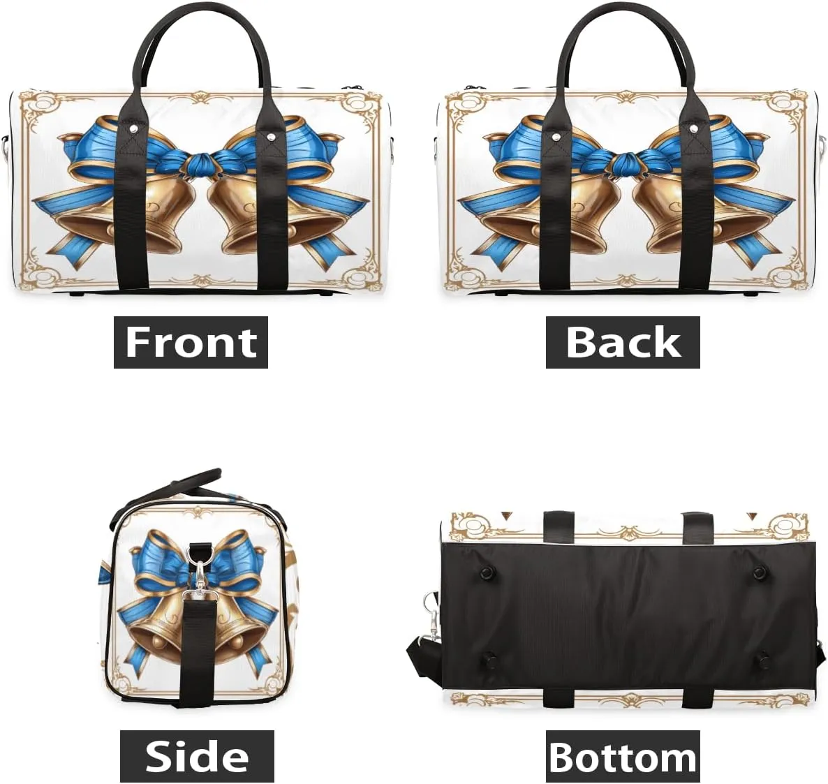 Xmas Bells Travel Duffle Bag, Sports Gym Bags for Women Men, Carry On Weekender Overnight Bag, Christmas Workout Hospital Airplane Trips Bag