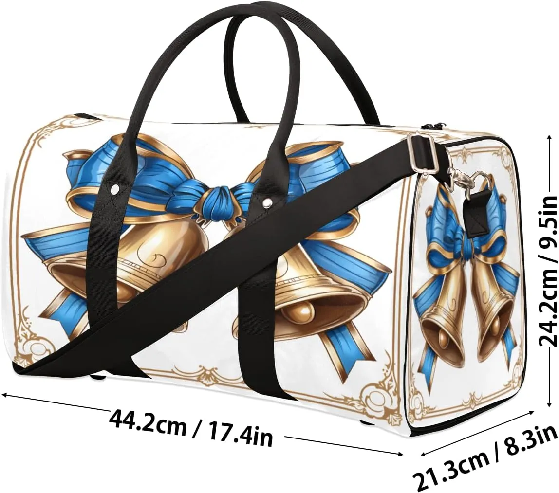 Xmas Bells Travel Duffle Bag, Sports Gym Bags for Women Men, Carry On Weekender Overnight Bag, Christmas Workout Hospital Airplane Trips Bag