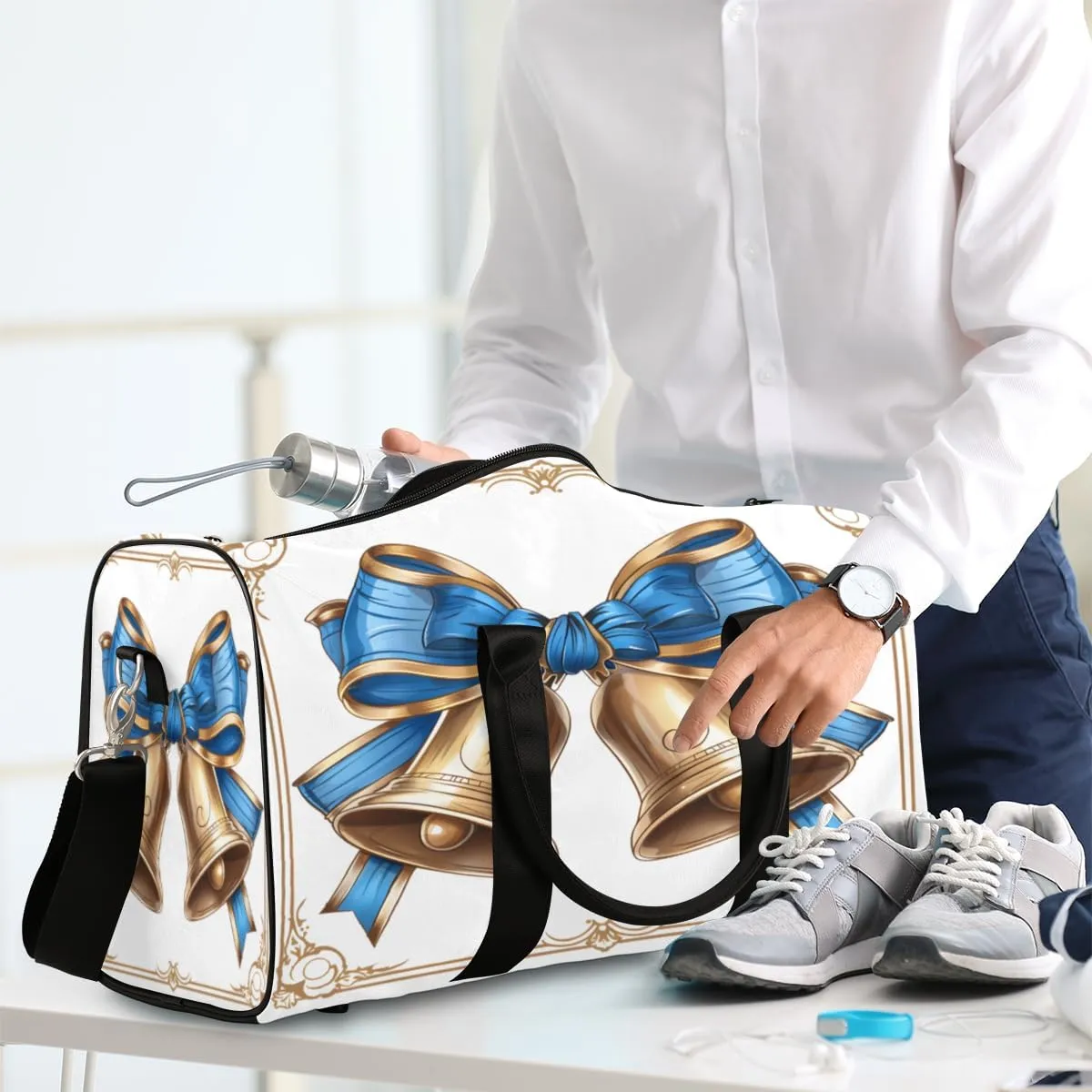 Xmas Bells Travel Duffle Bag, Sports Gym Bags for Women Men, Carry On Weekender Overnight Bag, Christmas Workout Hospital Airplane Trips Bag