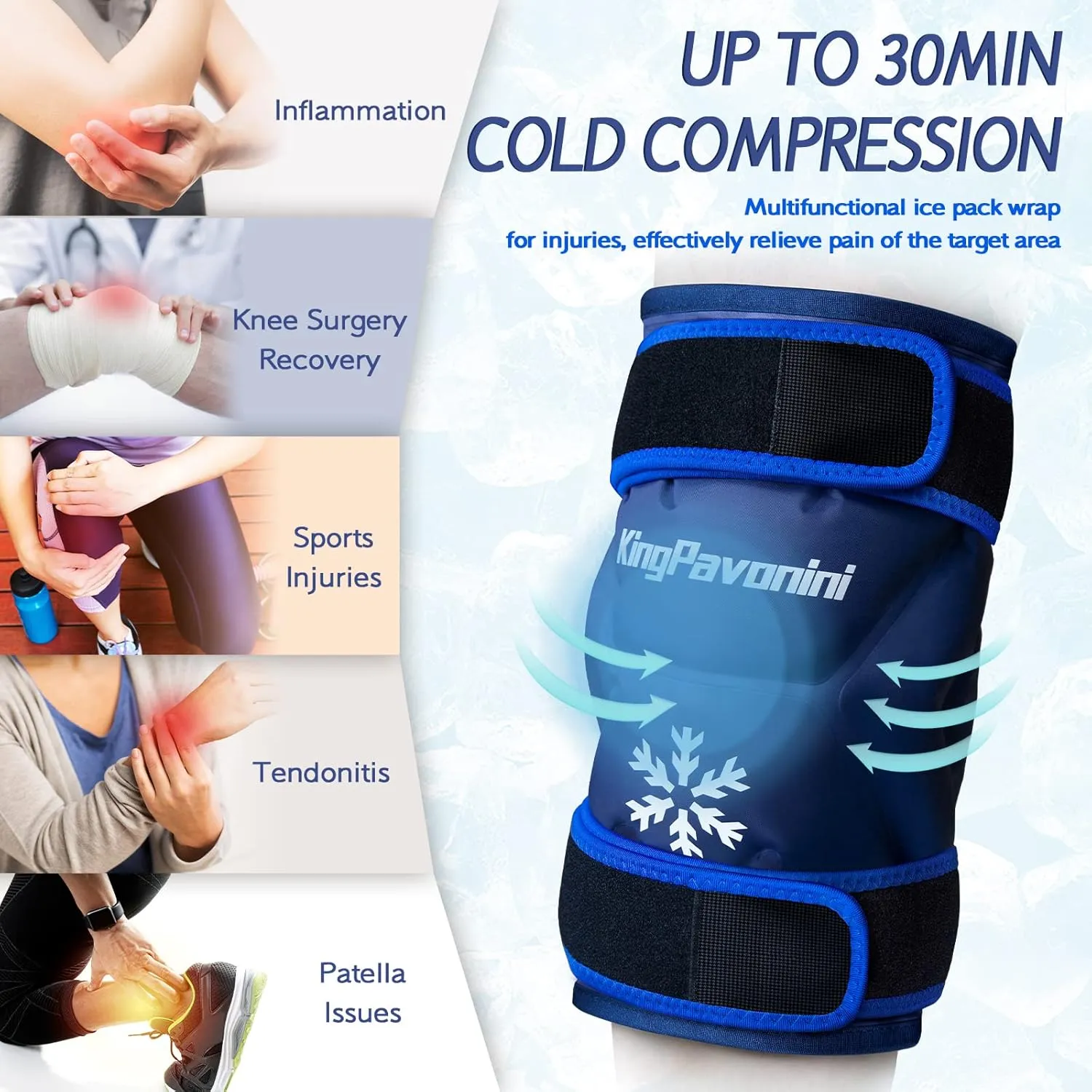XXL Ice Pack Wrap Around Knee After Surgery, Reusable Gel Large Ice Pack for Injuries, Pain Relief, Swelling, Sports Injuries, 1 Pack Blue