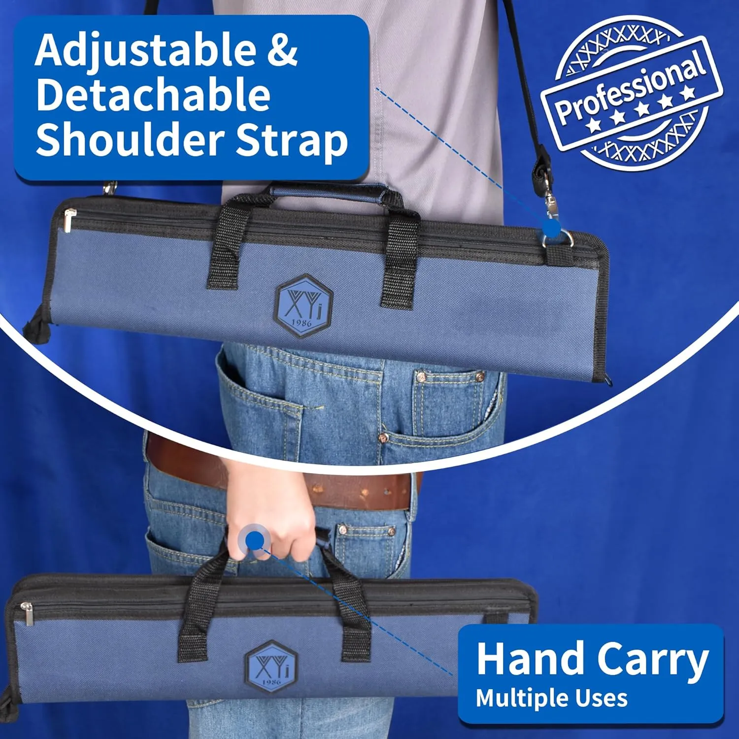 XYJ Chef's Knife Roll Bag Canvas Knife Carrying Case with Durable Handles Shoulder Strap