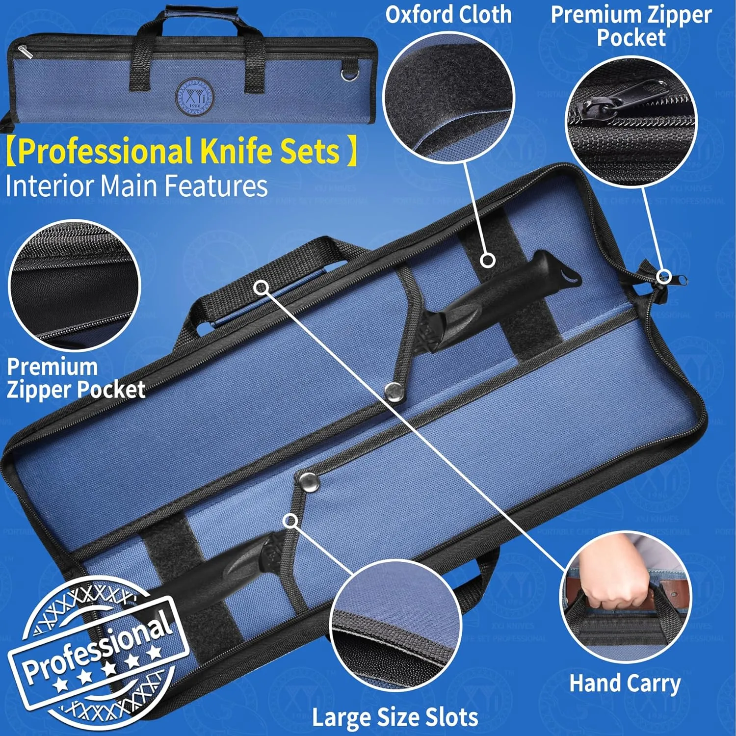 XYJ Chef's Knife Roll Bag Canvas Knife Carrying Case with Durable Handles Shoulder Strap