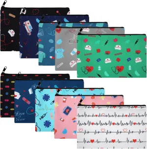 Yahenda 10 Pieces Nurse Makeup Bags Nurse Gift Nurse Pattern Canvas Cosmetic Bag, Christmas Birthday Gift for Nurse Practitioner Nursing, Multi Purpose Zipper Pouch for Nurses Supplies