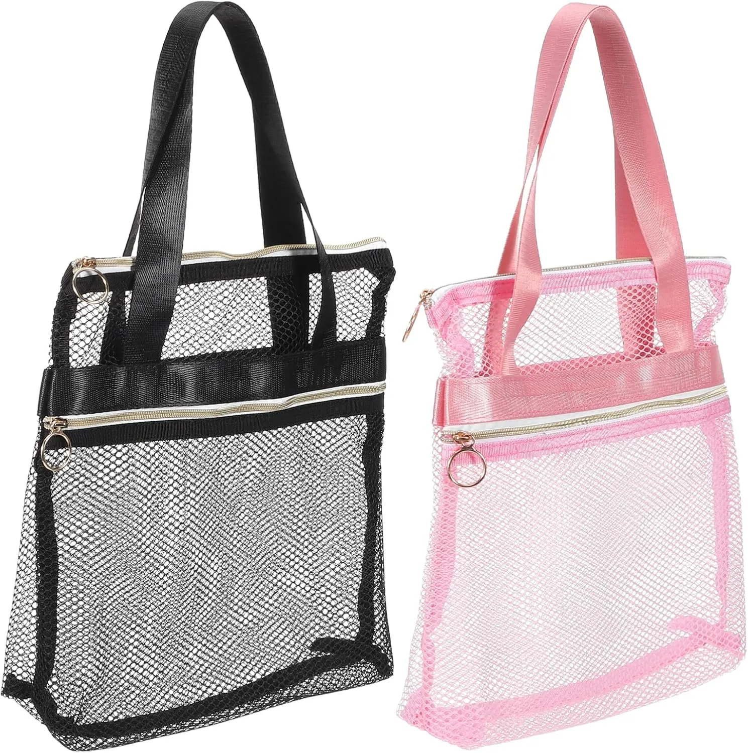 YARNOW Portable Shower Bag Travel Toiletry Bag for Women Pink Mesh with Zipper Great for Gym Camping and Bathroom
