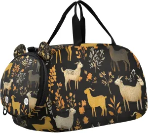 Yellow and Brown Goats Duffle Bag for Kids Girls Boys, Sports Gym Bag with Shoe Compartments, Kids Travel Overnight Weekender Shoulder Bag