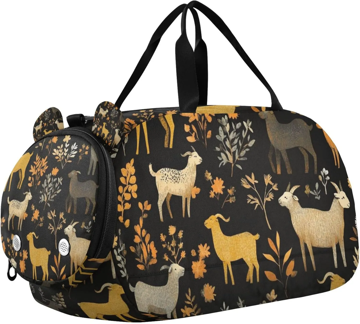 Yellow and Brown Goats Duffle Bag for Kids Girls Boys, Sports Gym Bag with Shoe Compartments, Kids Travel Overnight Weekender Shoulder Bag
