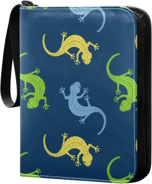 Yellow Green Blue Colorful Lizards Card Binder 400 Pockets 3 Ring Trading Card Album with PU Leather Cover and Zipper