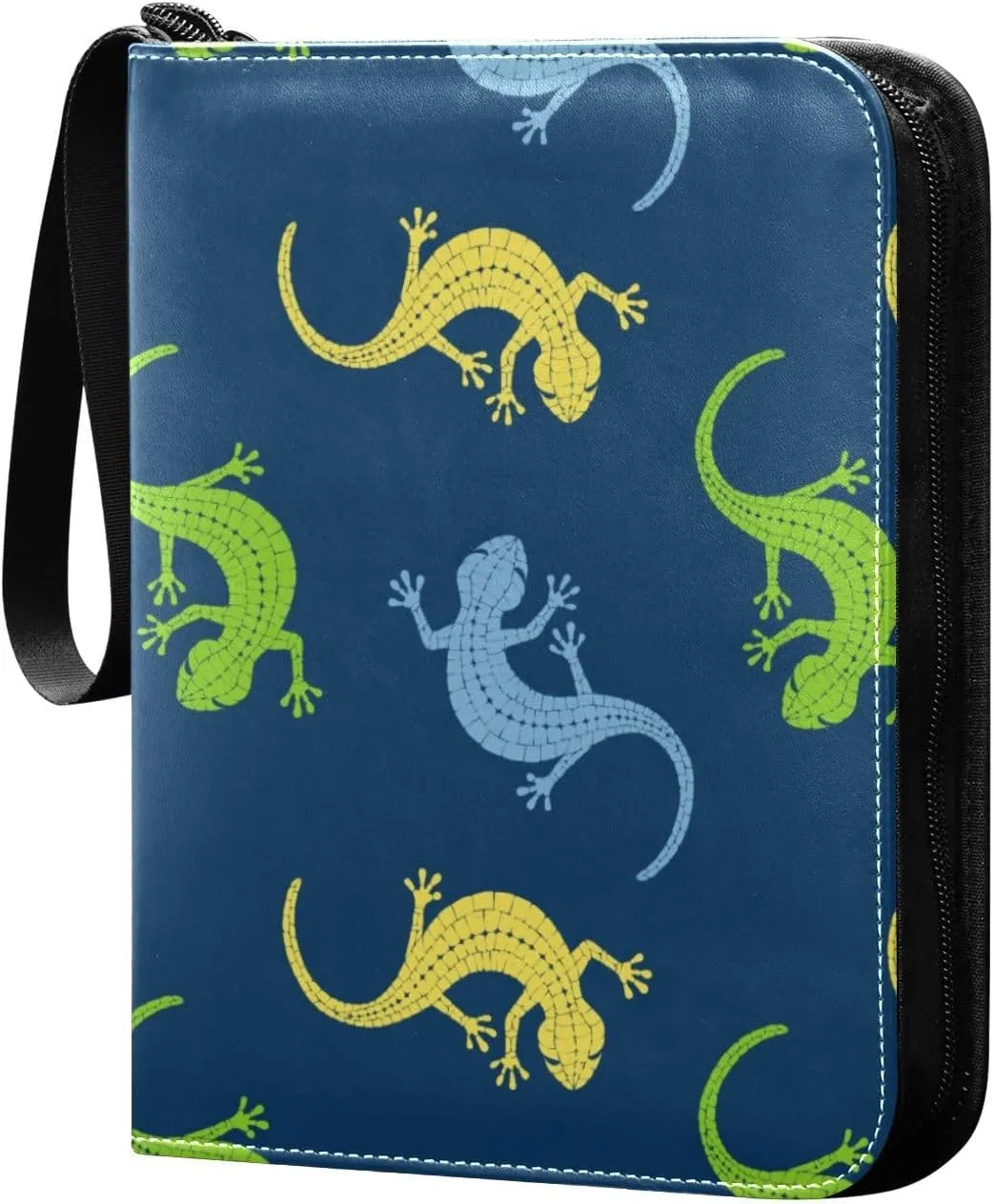 Yellow Green Blue Colorful Lizards Card Binder 400 Pockets 3 Ring Trading Card Album with PU Leather Cover and Zipper