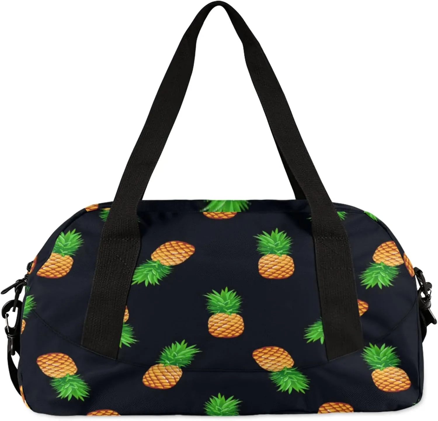 Yellow Pineapples Kids Duffel Bag Lightweight Waterproof Sports Gym Bag with Front Zipper Pocket Foldable Weekender Overnight Bag for School Practice Gymnastic Ballet