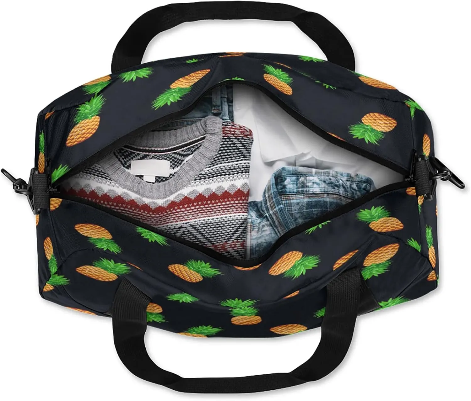 Yellow Pineapples Kids Duffel Bag Lightweight Waterproof Sports Gym Bag with Front Zipper Pocket Foldable Weekender Overnight Bag for School Practice Gymnastic Ballet