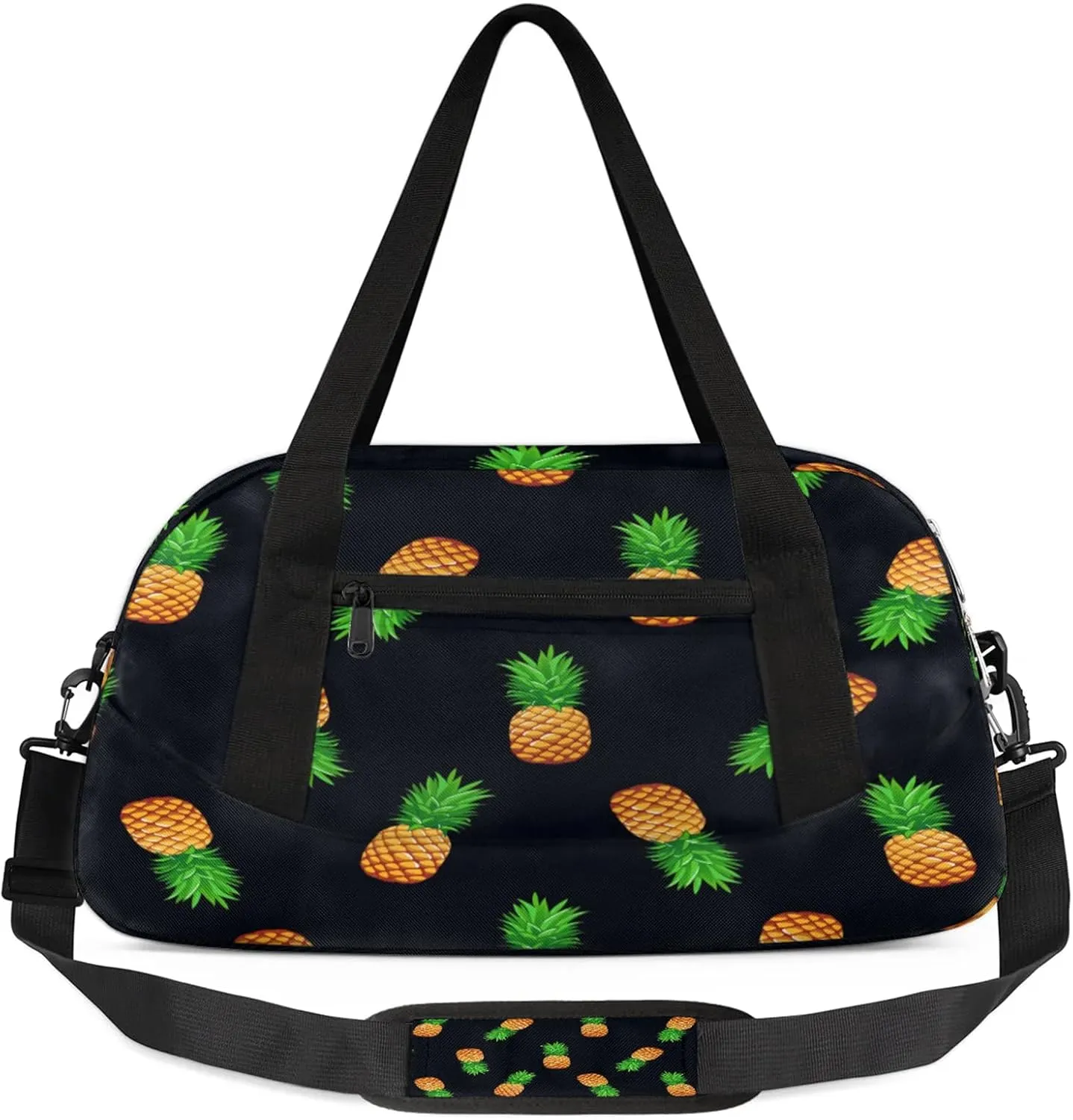 Yellow Pineapples Kids Duffel Bag Lightweight Waterproof Sports Gym Bag with Front Zipper Pocket Foldable Weekender Overnight Bag for School Practice Gymnastic Ballet