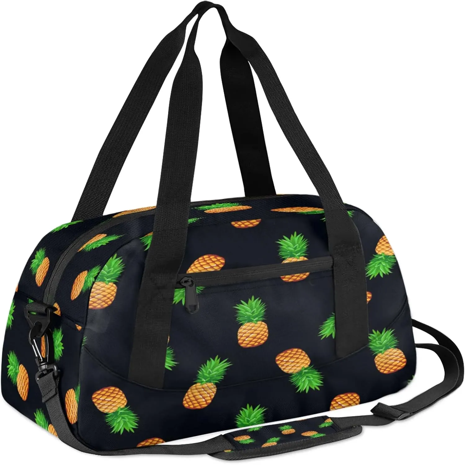 Yellow Pineapples Kids Duffel Bag Lightweight Waterproof Sports Gym Bag with Front Zipper Pocket Foldable Weekender Overnight Bag for School Practice Gymnastic Ballet