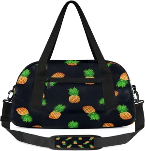 Yellow Pineapples Kids Duffel Bag Lightweight Waterproof Sports Gym Bag with Front Zipper Pocket Foldable Weekender Overnight Bag for School Practice Gymnastic Ballet