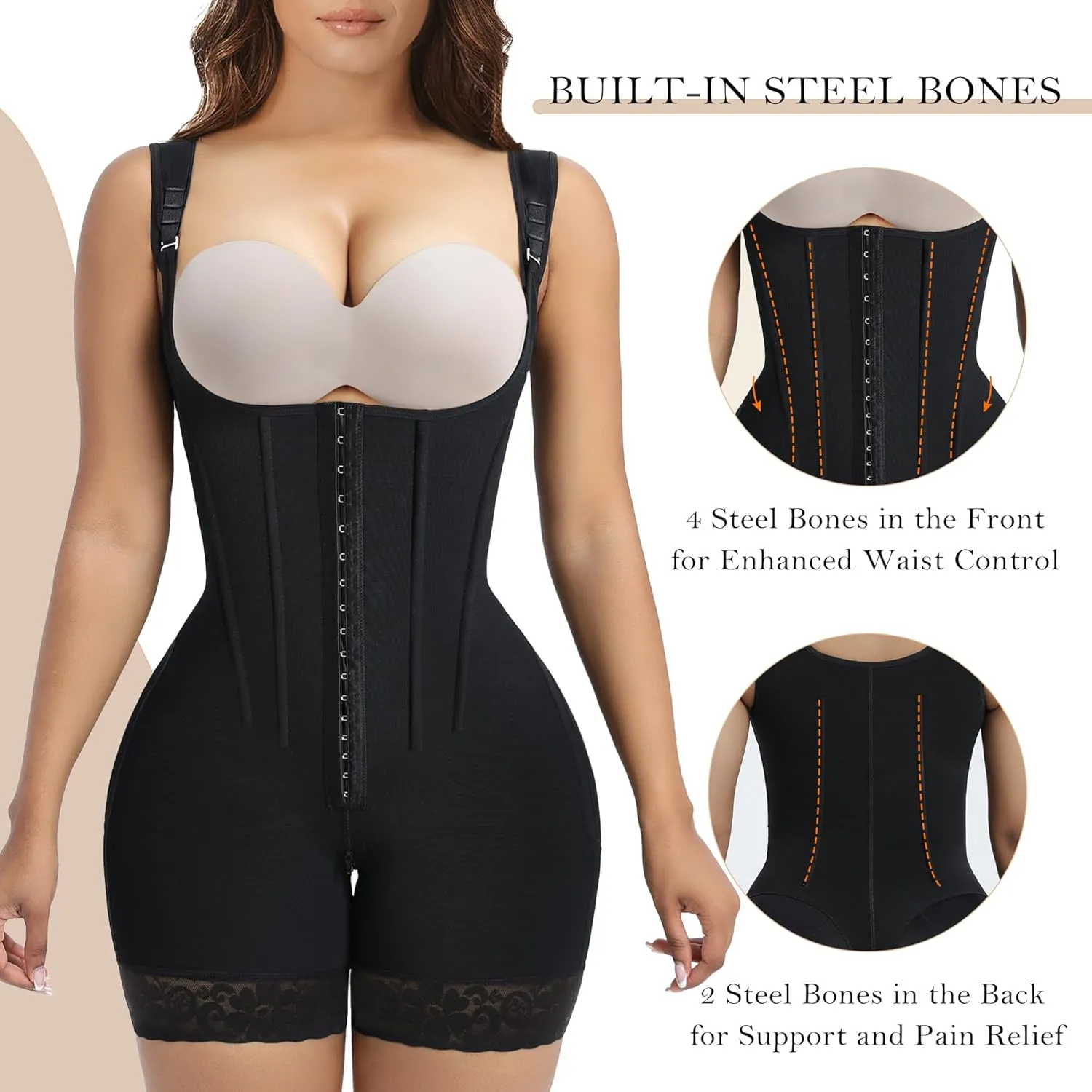 YIANNA Fajas Colombianas Moldeadoras Shapewear Tummy Control Body Shaper Postpartum Butt Lift Compression Garment with Bones