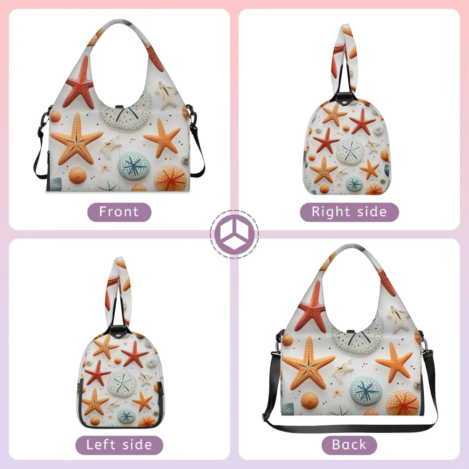 Yoga Tote Bag for Women Nautical Starfish Beach Bag with Shoe Storage & Yoga Mat Strap Waterproof Weekender Duffle Bag for Travel Fitness Weekend Trips