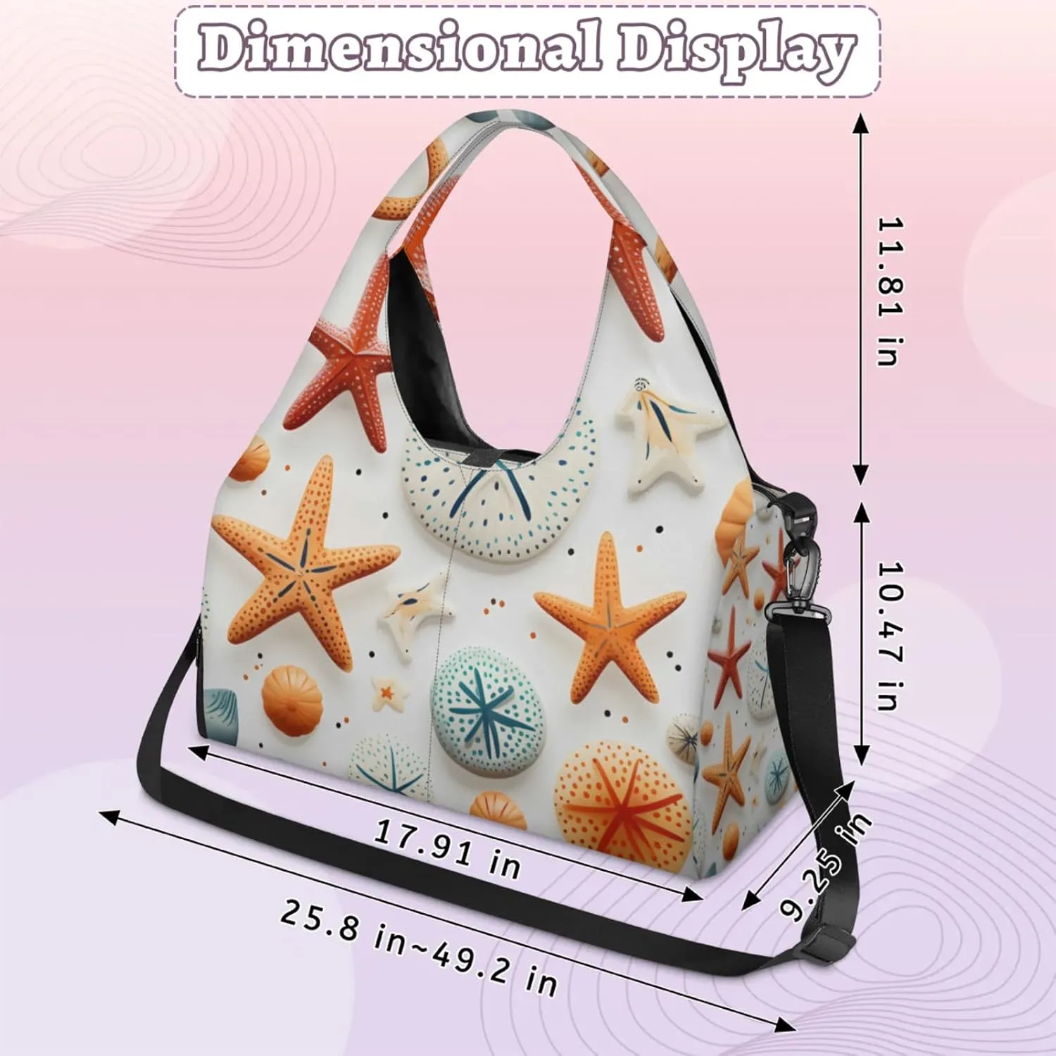 Yoga Tote Bag for Women Nautical Starfish Beach Bag with Shoe Storage & Yoga Mat Strap Waterproof Weekender Duffle Bag for Travel Fitness Weekend Trips