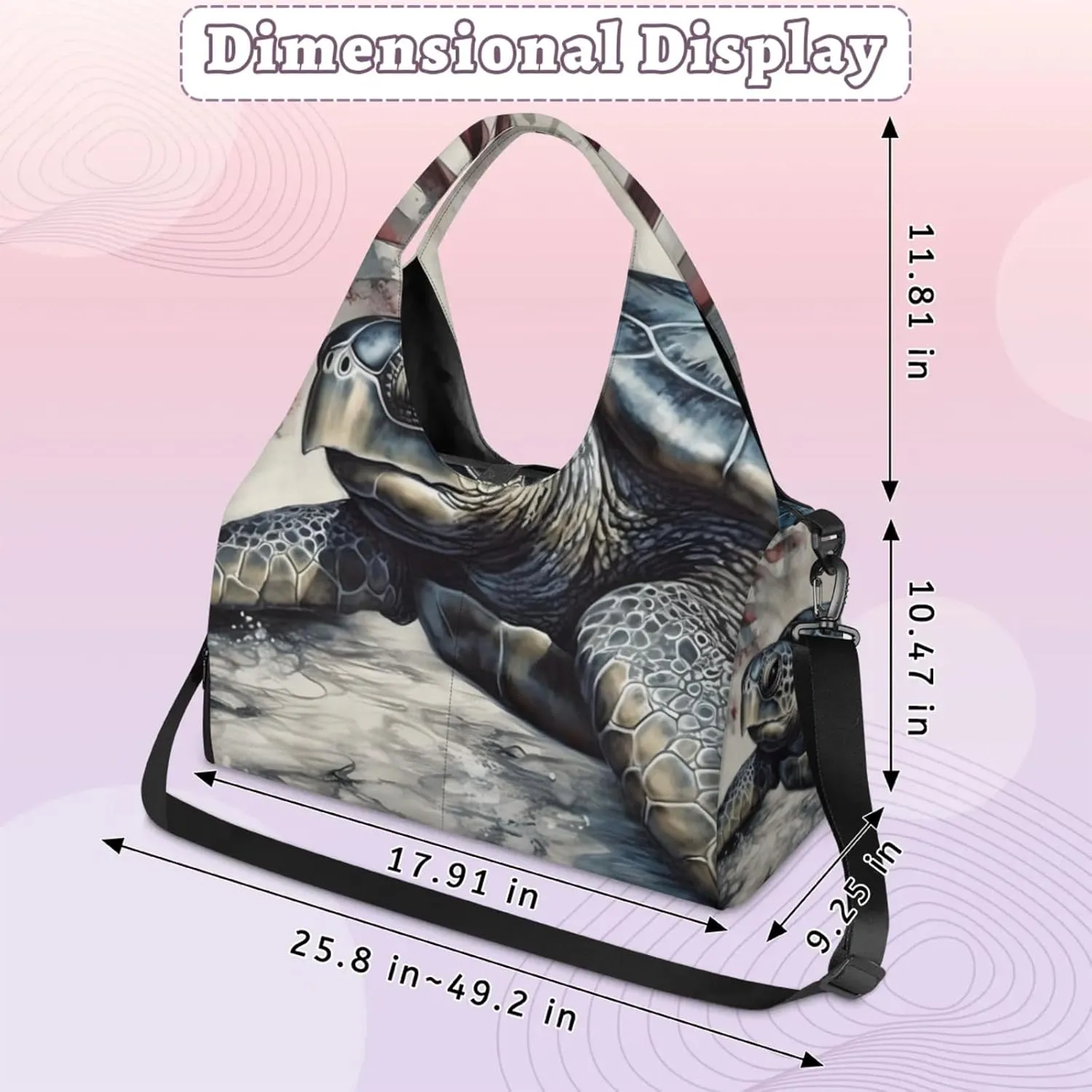 Yoga Tote Bag for Women Sea Turtle Stars Stripes Beach Bag with Shoe Storage & Yoga Mat Strap Waterproof Weekender Duffle Bag for Travel Fitness Weekend Trips