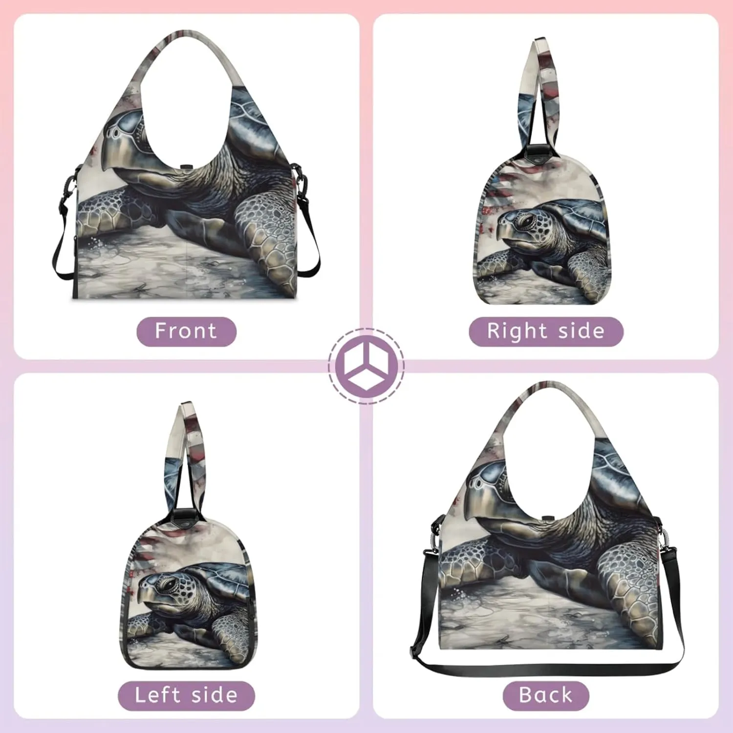 Yoga Tote Bag for Women Sea Turtle Stars Stripes Beach Bag with Shoe Storage & Yoga Mat Strap Waterproof Weekender Duffle Bag for Travel Fitness Weekend Trips