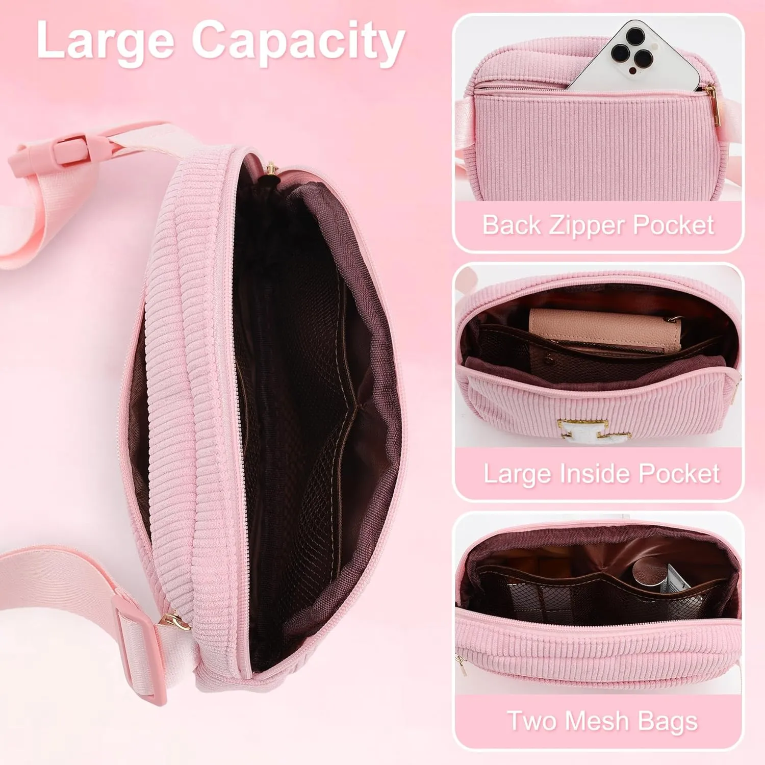 YOOLIFE Birthday Gifts for 4 5 6 7 8 9 10 11 12 13 14 Year Old Girls - Belt Bag for Kids Teens Girls 8-12, Initial Fanny Pack Belt Bag Purse for Girl Teen Daughter Sister Kids Birthday Gift (White L)