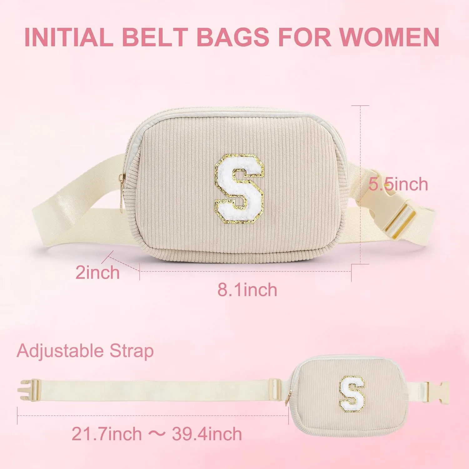 YOOLIFE Birthday Gifts for 4 5 6 7 8 9 10 11 12 13 14 Year Old Girls - Belt Bag for Kids Teens Girls 8-12, Initial Fanny Pack Belt Bag Purse for Girl Teen Daughter Sister Kids Birthday Gift (White L)