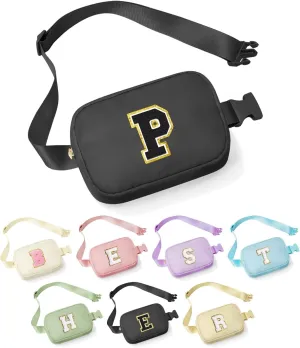 YOOLIFE Gifts for Girls - 5 6 7 8 9 10 11 12 13 14 15 16 Year Old Girls Birthday Gifts for Teen Girls, Preppy Stuff for Teen Girls Teenage Girl Gifts, Black Initial Crossbody Bag Belt Bag P, Small
