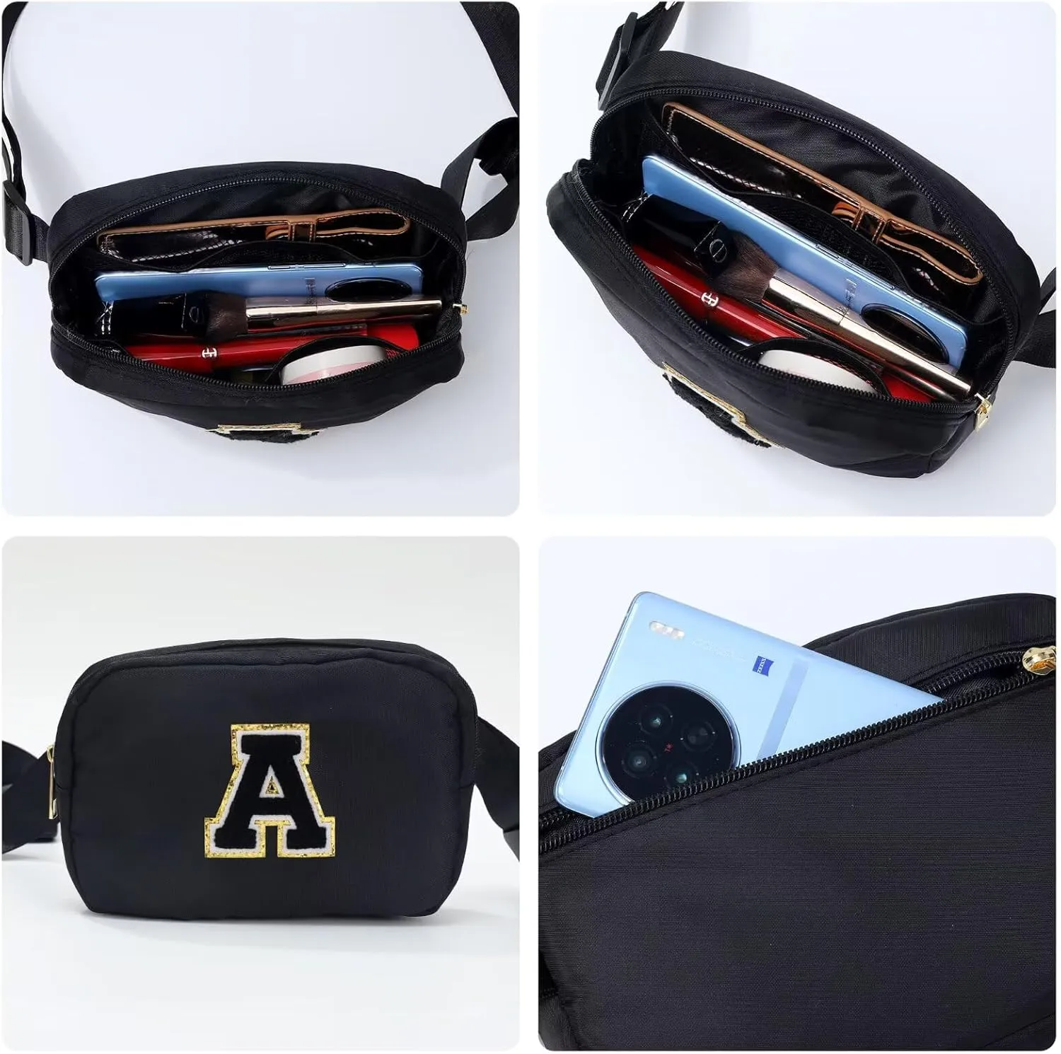 YOOLIFE Gifts for Girls - 5 6 7 8 9 10 11 12 13 14 15 16 Year Old Girls Birthday Gifts for Teen Girls, Preppy Stuff for Teen Girls Teenage Girl Gifts, Black Initial Crossbody Bag Belt Bag P, Small