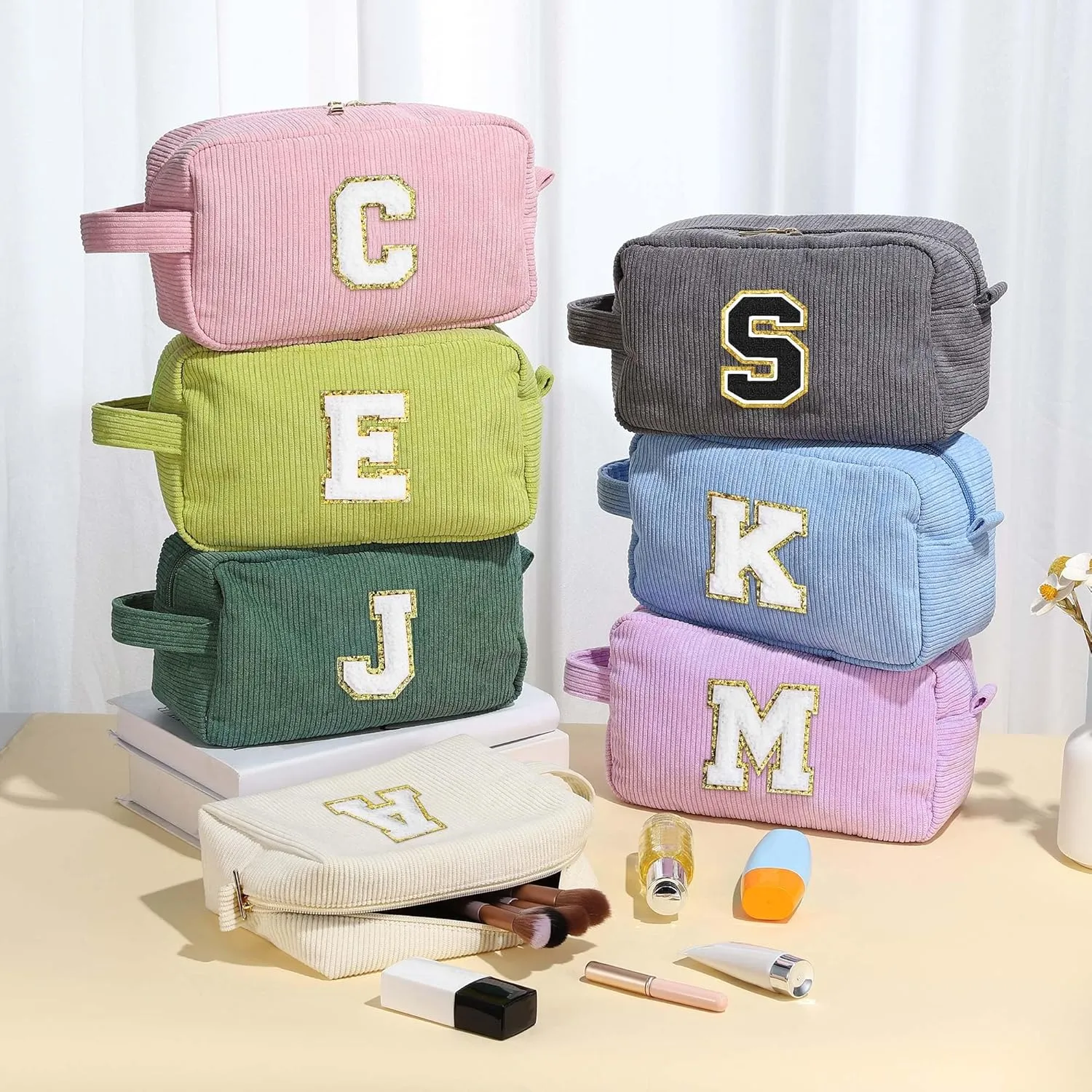 YOOLIFE Initial Makeup Bag - Travel Cosmetic Bag for Women & Teen Girls - Personalized Gifts for Best Friend, Sister or Herself