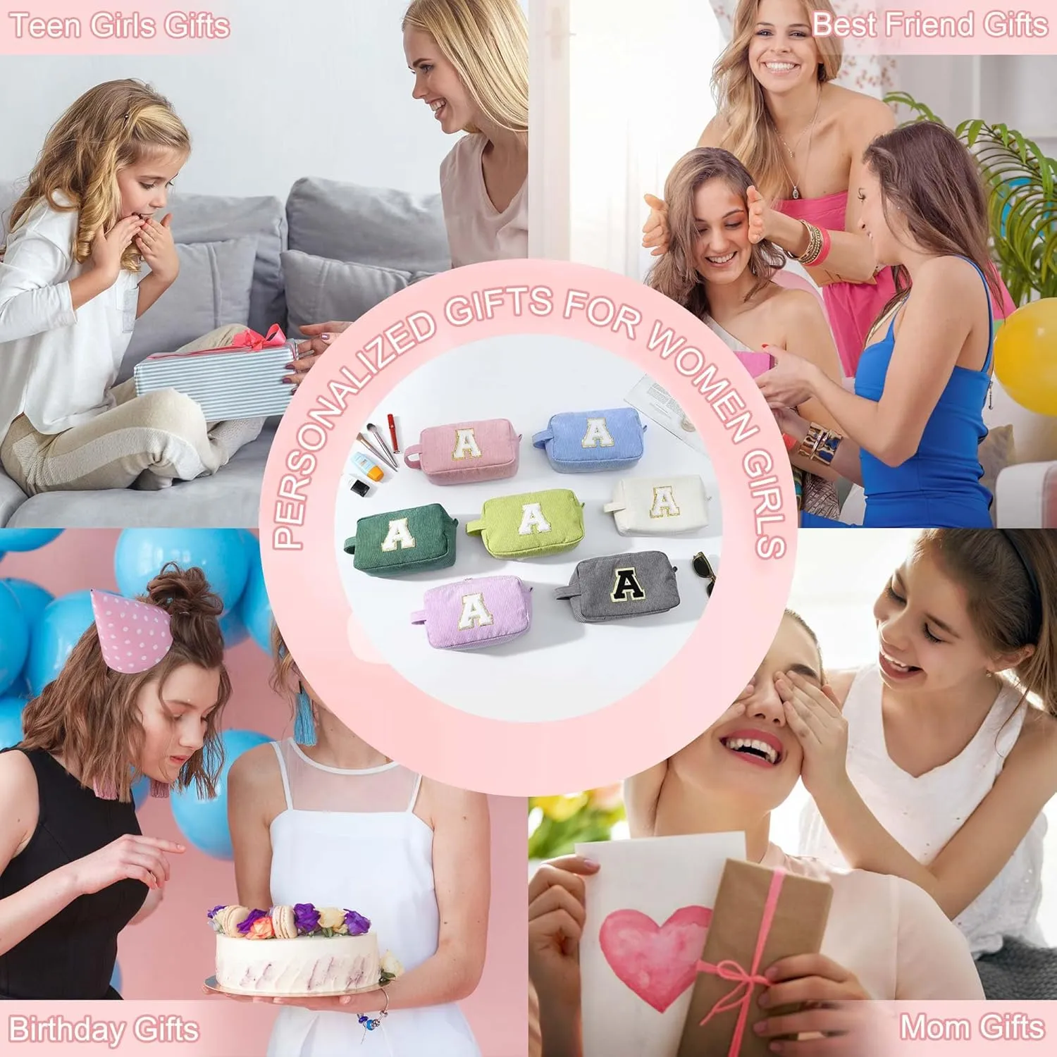 YOOLIFE Initial Makeup Bag - Travel Cosmetic Bag for Women & Teen Girls - Personalized Gifts for Best Friend, Sister or Herself