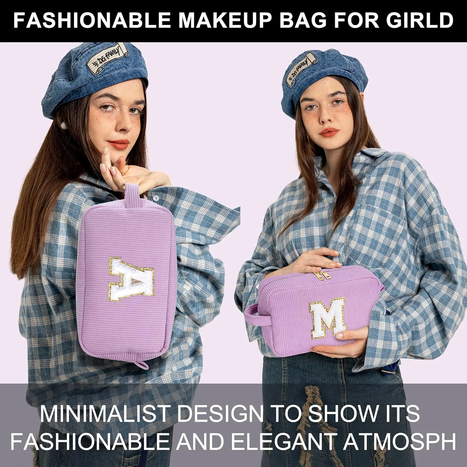 YOOLIFE Initial Travel Makeup Bag Cosmetic Bag - Teen Girl Gifts Trendy Stuff Friend Birthday Gifts for Women Teen Girl Kids