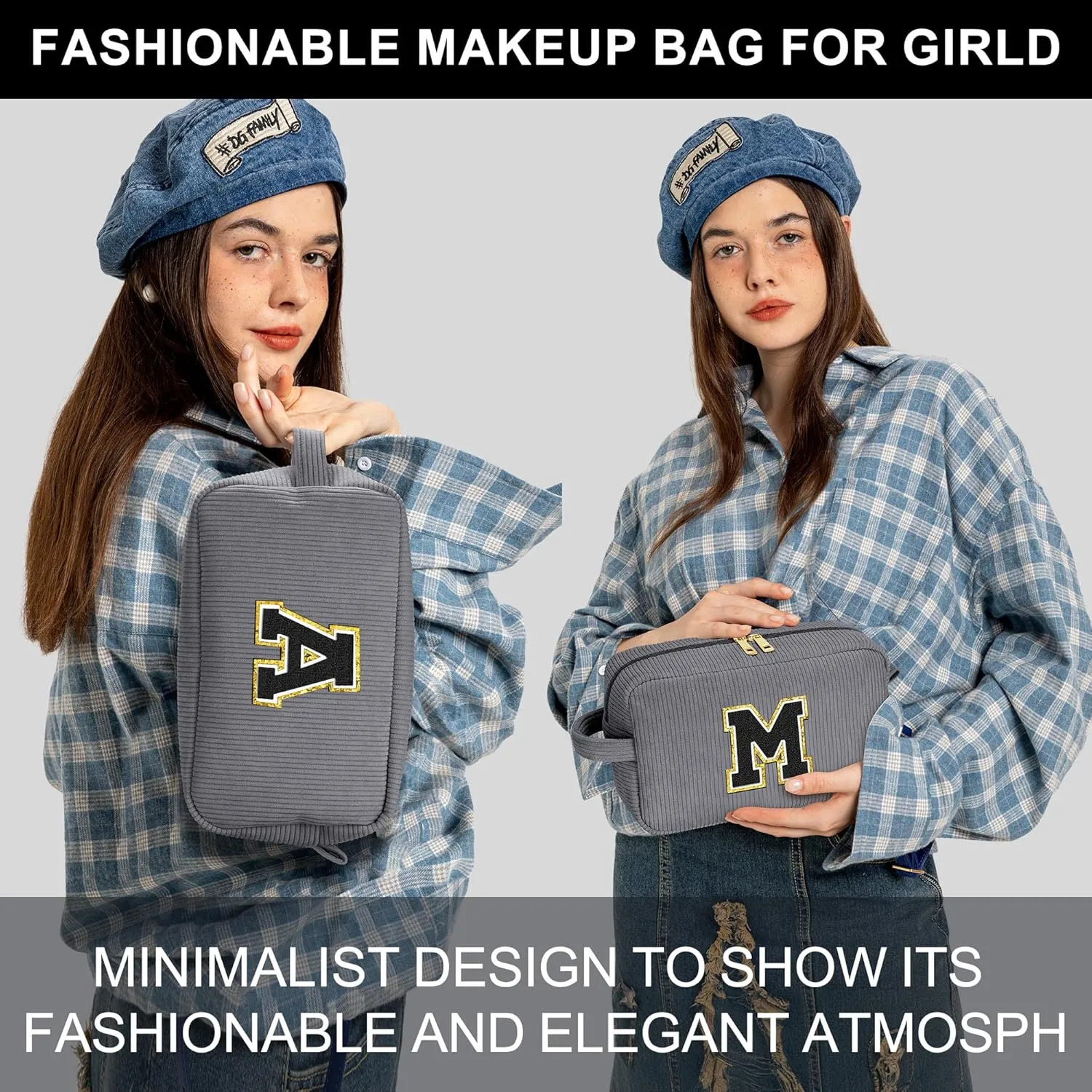 YOOLIFE Initial Travel Makeup Bag Cosmetic Bag - Teen Girl Gifts Trendy Stuff Friend Birthday Gifts for Women Teen Girl Kids