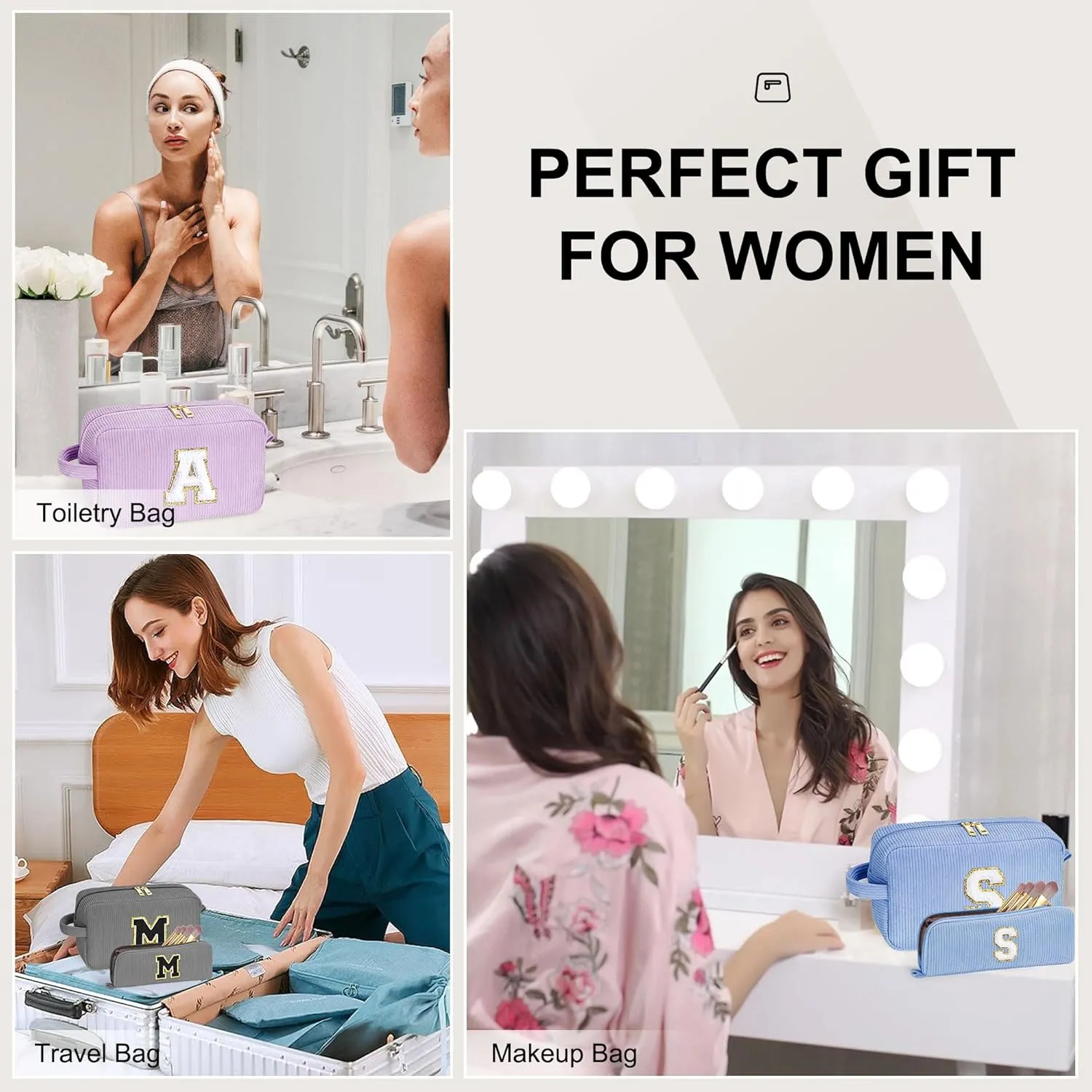 YOOLIFE Mothers Day Gifts - Initial Travel Makeup Bag Cosmetic Bag Friend Birthday Gifts for Women Mom Teen Girls