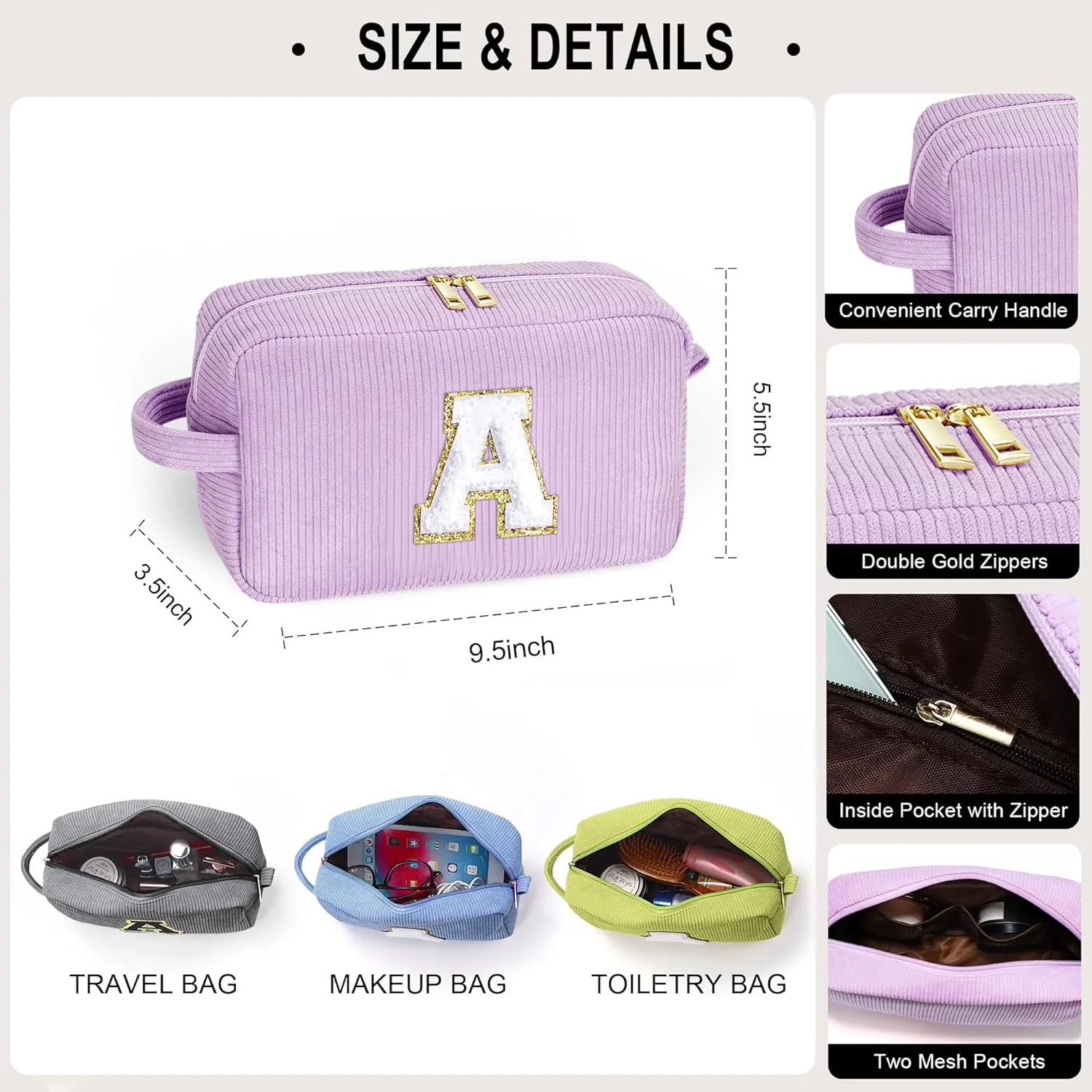 YOOLIFE Mothers Day Gifts - Initial Travel Makeup Bag Cosmetic Bag Friend Birthday Gifts for Women Mom Teen Girls