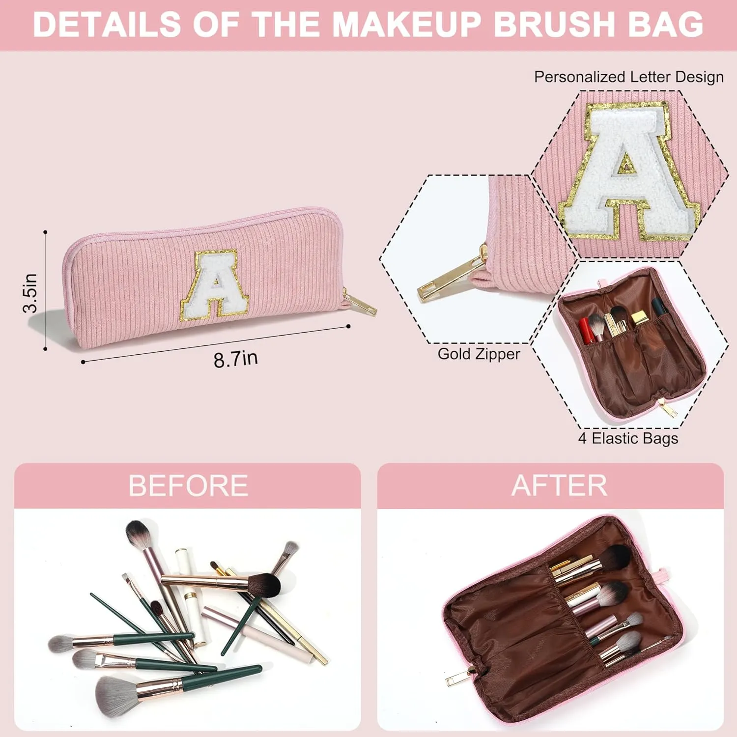 YOOLIFE Mothers Day Gifts - Initial Travel Makeup Bag Cosmetic Bag Friend Birthday Gifts for Women Mom Teen Girls