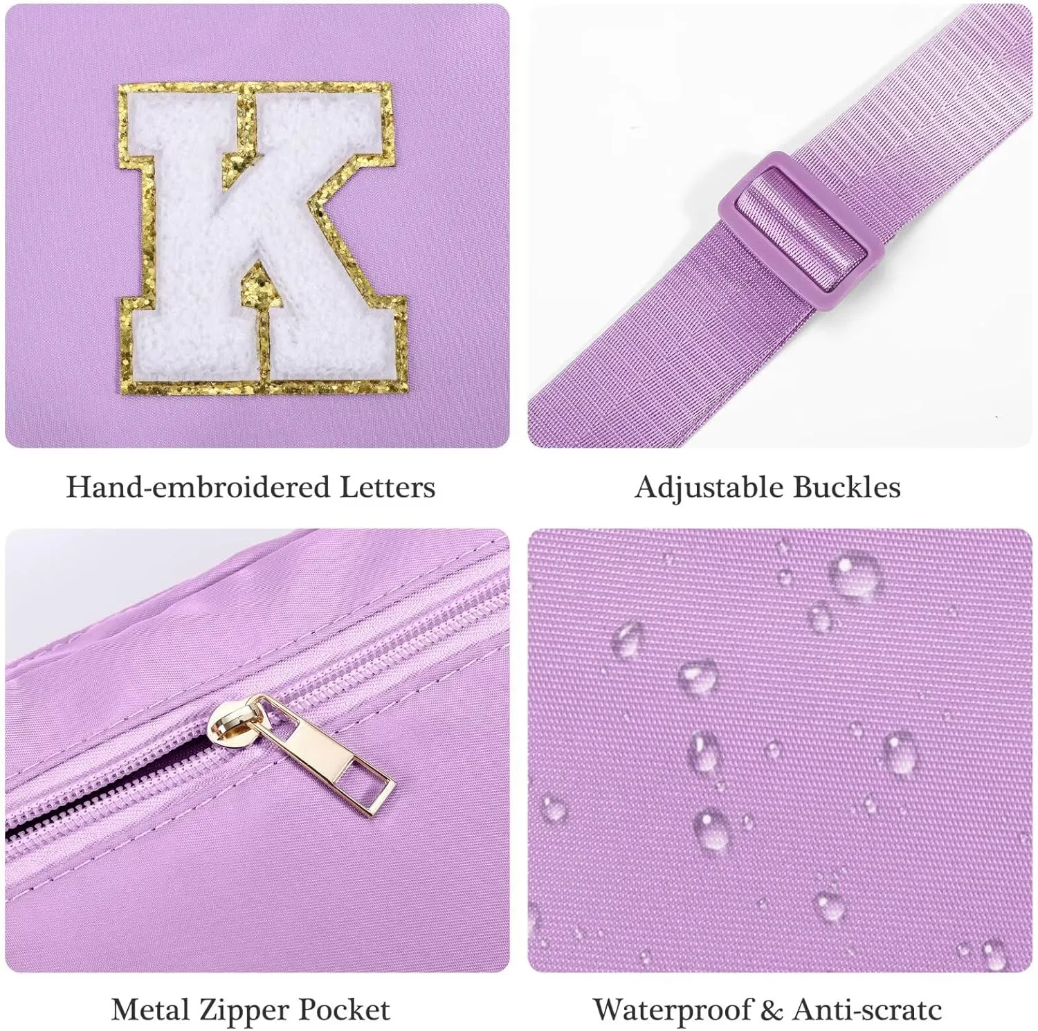 YOOLIFE Personalized Gifts for Women - Cross Body Bag for Woman, Initial Belt Bag Purple Fanny Pack Crossbody Bags for Women Travel Gifts for Women E
