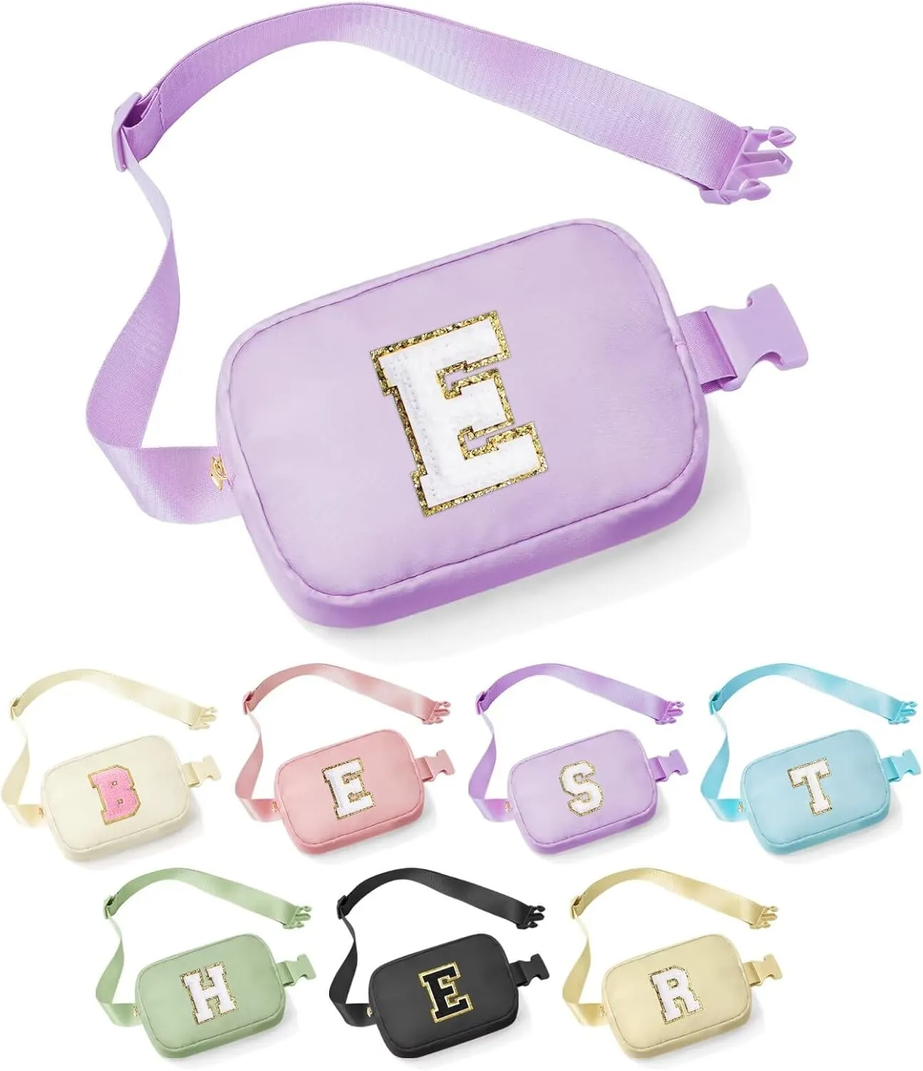YOOLIFE Personalized Gifts for Women - Cross Body Bag for Woman, Initial Belt Bag Purple Fanny Pack Crossbody Bags for Women Travel Gifts for Women E