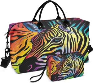 Zebra Colorful Travel Duffel Bag with Toiletry Bag Weekender Bag for Carry on Sports Gym Bag for Gym Yoga Sports