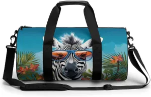 Zebra with Glasses Beach Travel Duffel Bag Gym Bags Sports Tote Shoulder Weekender Handbag for Men Women