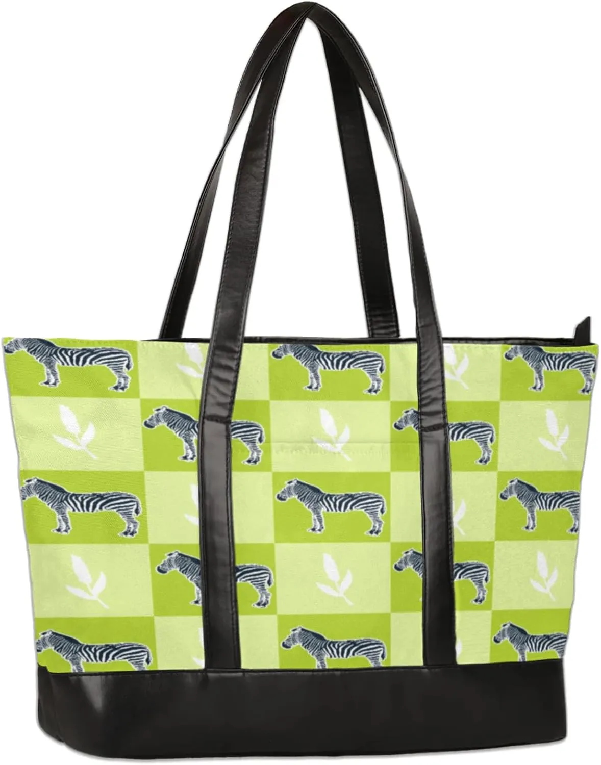 Zebras Leaf Lattice Laptop Tote Bag for Women Lightweight Work Purse with Multiple Compartments Fits 13-15.6 Inch Laptop Tablet Shoulder Bag for Office Travel Daily Use