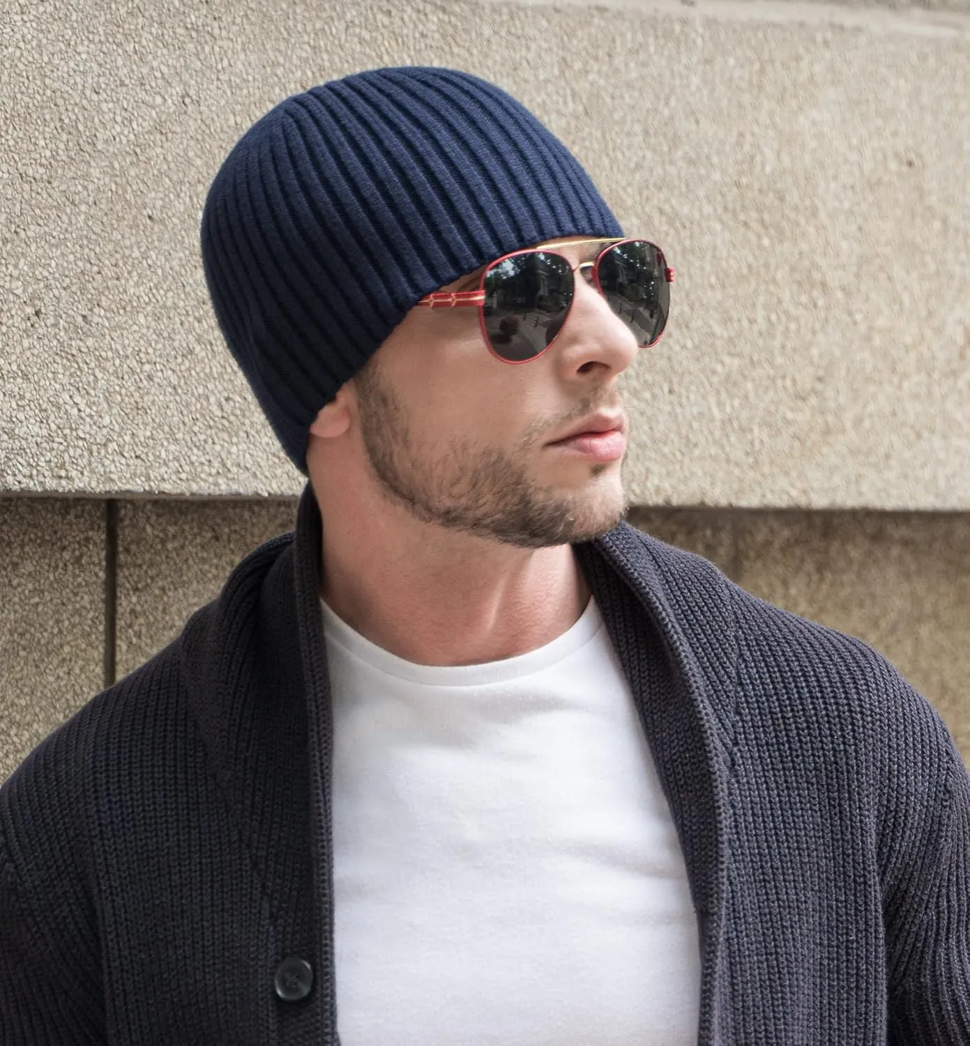 ZLYC Men Winter Knit Fisherman Beanie Hat Fashion Warm Daily Skull Cap