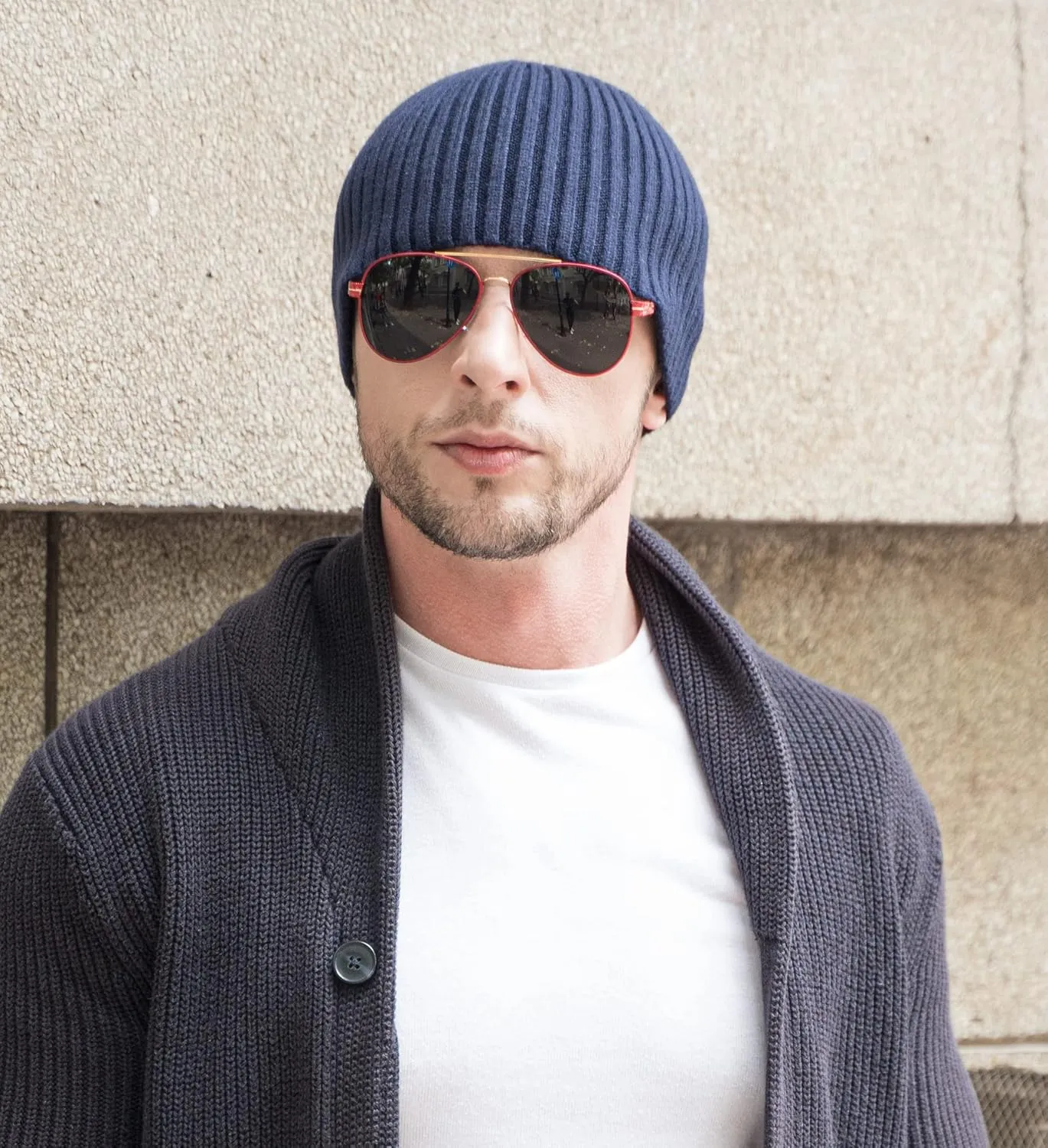 ZLYC Men Winter Knit Fisherman Beanie Hat Fashion Warm Daily Skull Cap