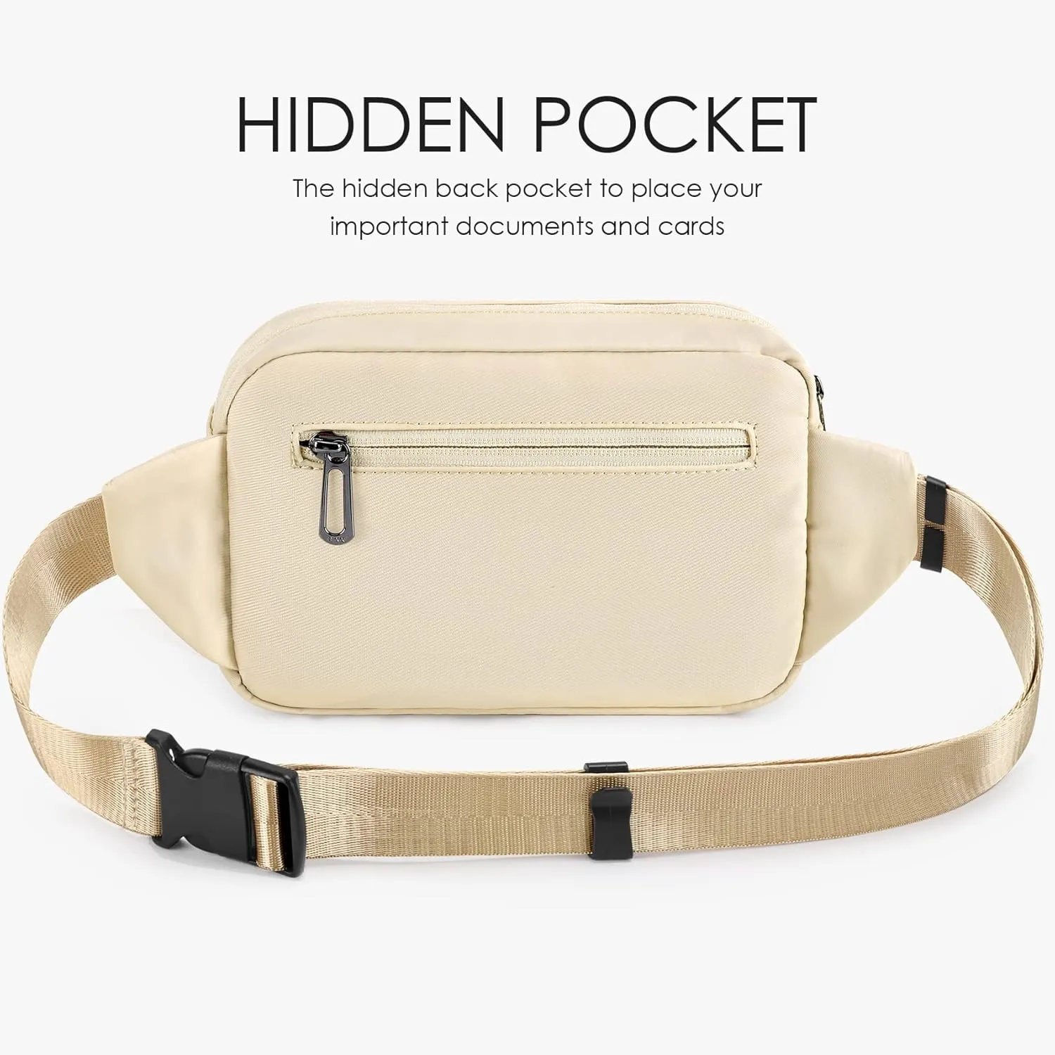 ZORFIN Fanny Packs for Women Men, Belt Bag with 5 Zipper Pockets, Fashion Waist Pack Crossbody Bag with Adjustable Belt for Travel/Shopping/Hiking/Running/Cycling (Ivory, Gray Zipper)