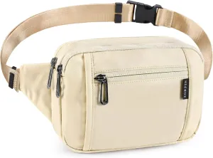 ZORFIN Fanny Packs for Women Men, Belt Bag with 5 Zipper Pockets, Fashion Waist Pack Crossbody Bag with Adjustable Belt for Travel/Shopping/Hiking/Running/Cycling (Ivory, Gray Zipper)
