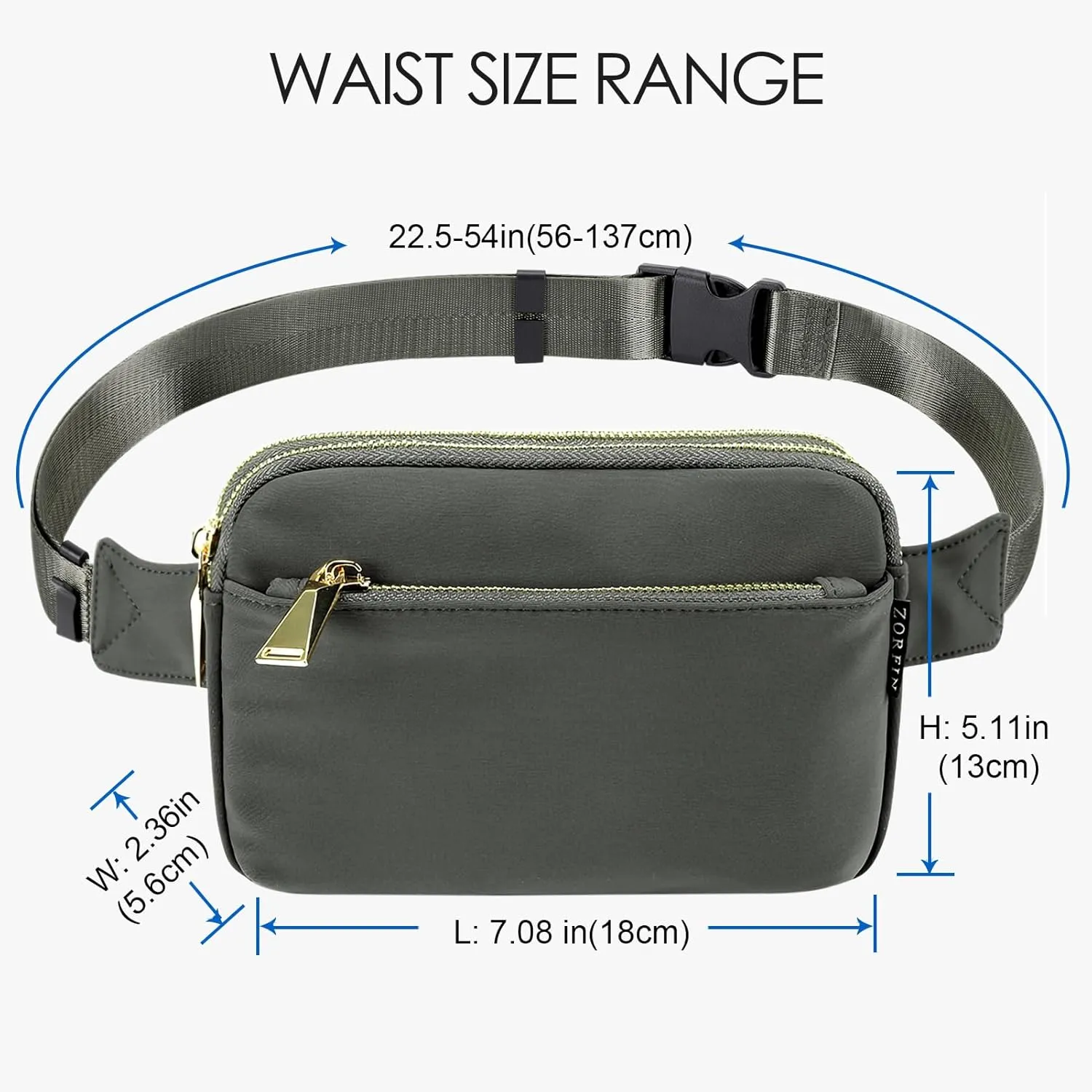 ZORFIN Fanny Packs for Women Men: Crossbody Belt Bag with Adjustable Strap - Fashion Waist Packs for Workout Running Traveling Hiking Gray
