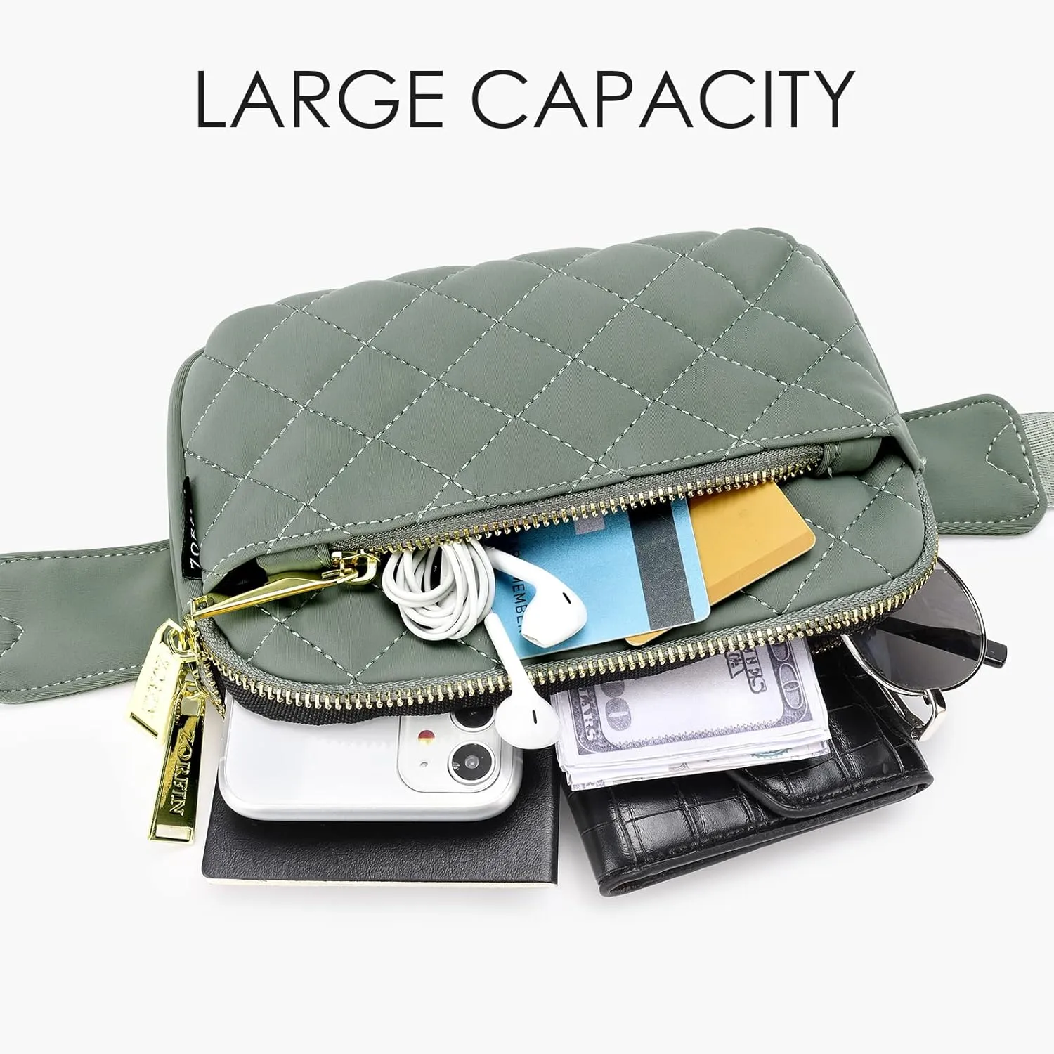 ZORFIN Fanny Packs for Women Men: Crossbody Belt Bag with Adjustable Strap - Fashion Waist Packs for Workout Running Traveling Hiking Light Gray