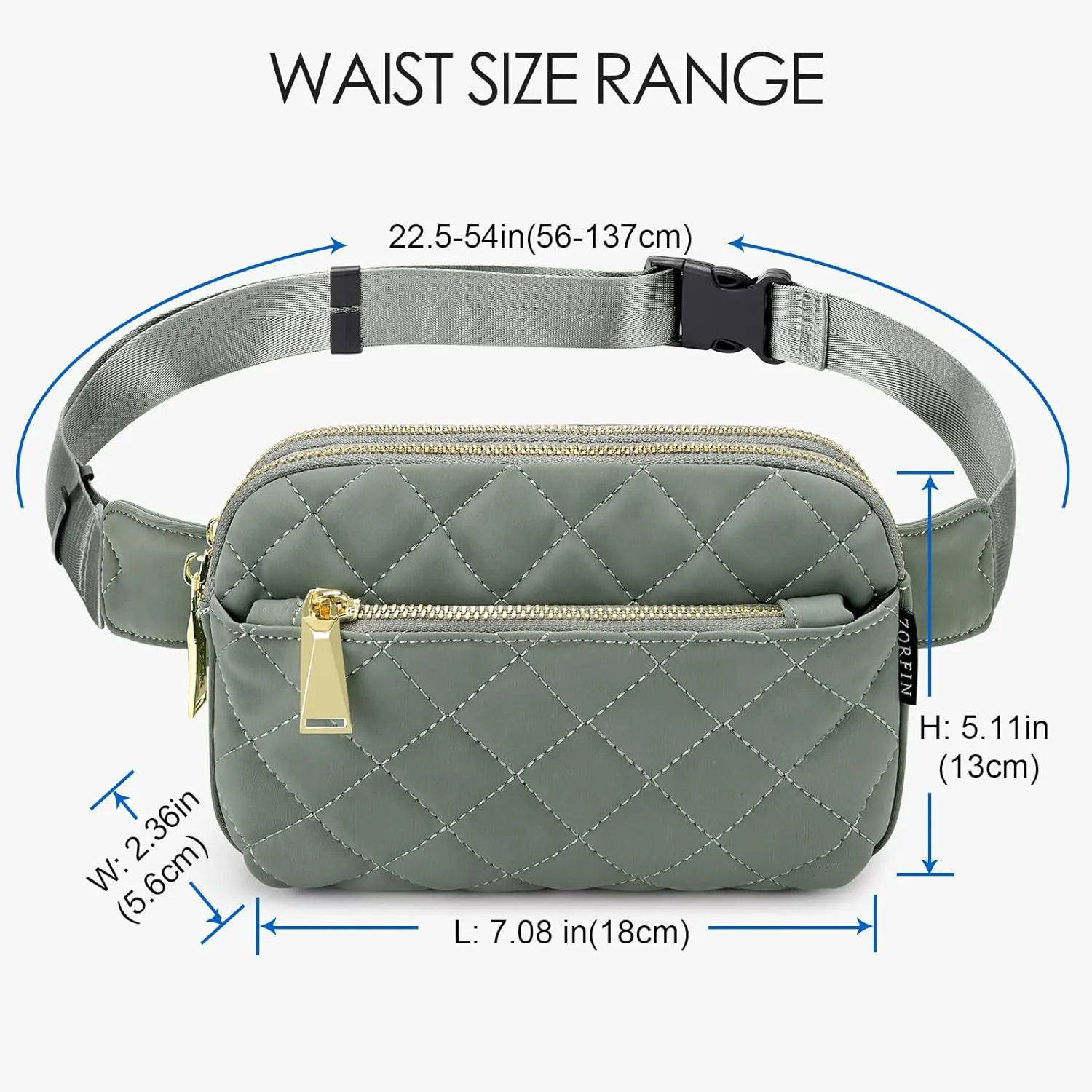 ZORFIN Fanny Packs for Women Men: Crossbody Belt Bag with Adjustable Strap - Fashion Waist Packs for Workout Running Traveling Hiking Light Gray